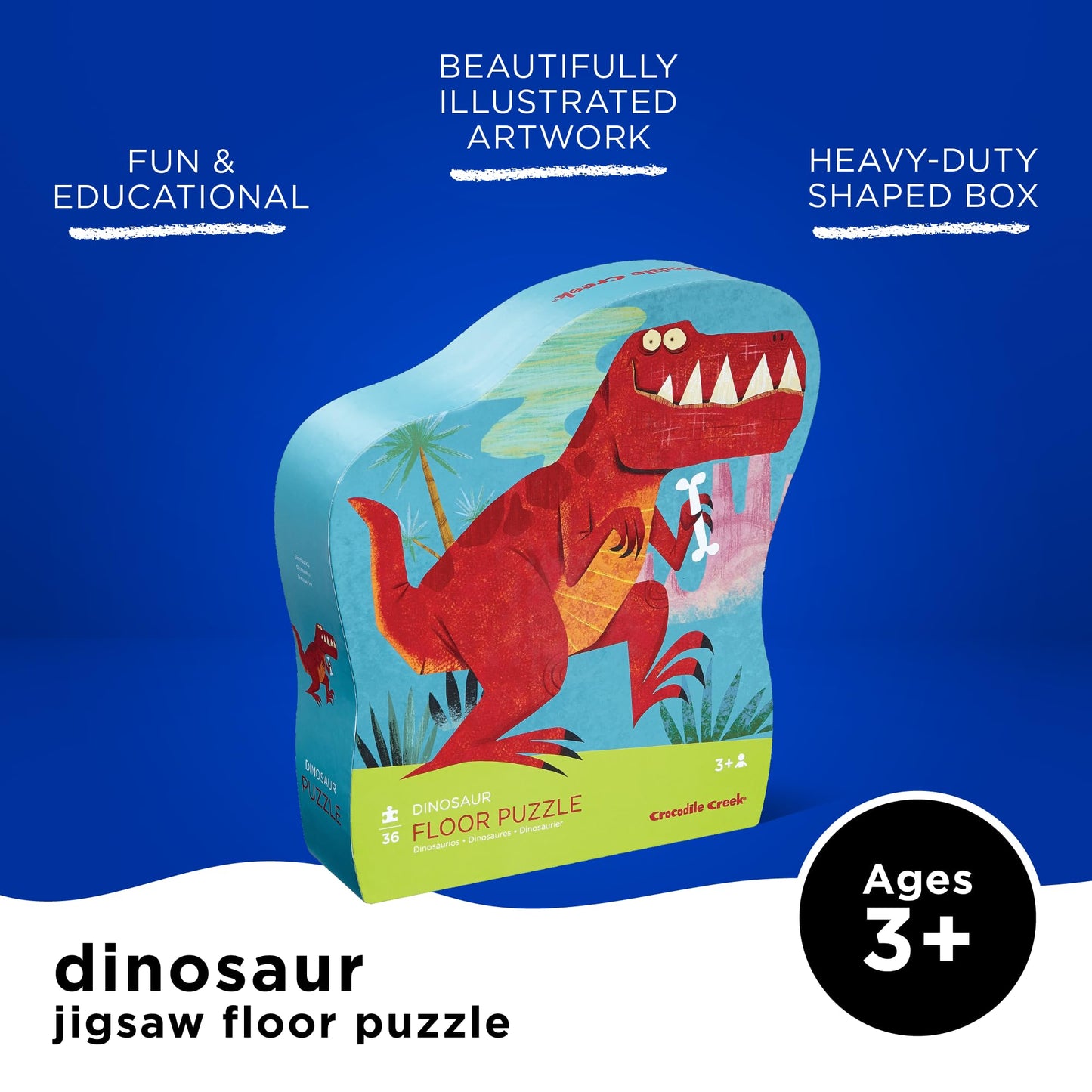 Crocodile Creek 36-Piece Dinosaur Floor Puzzle for Kids 3-5 | Durable Storage Box