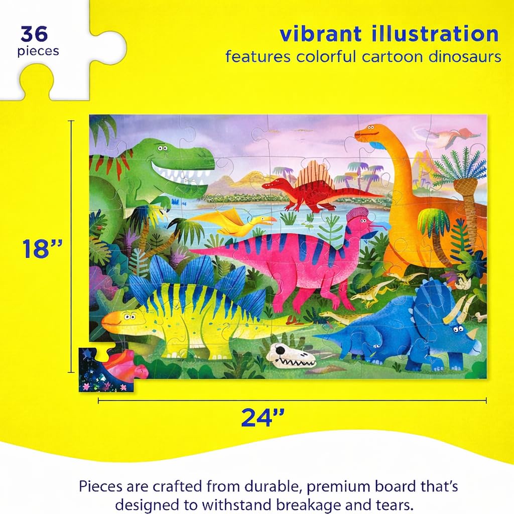 Crocodile Creek Dino Land 36-Piece Floor Puzzle for Kids 3-5 – Heavy-Duty Storage Box