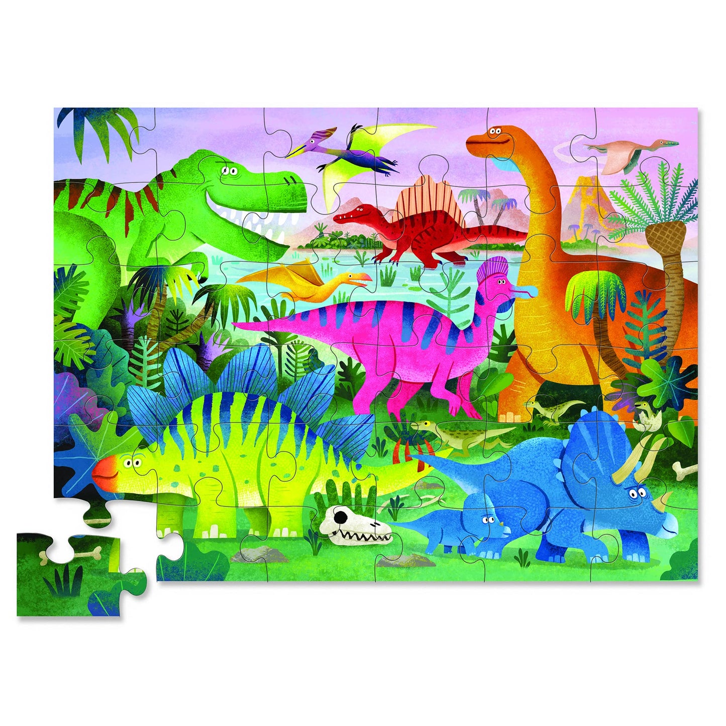 Crocodile Creek Dino Land 36-Piece Floor Puzzle for Kids 3-5 – Heavy-Duty Storage Box