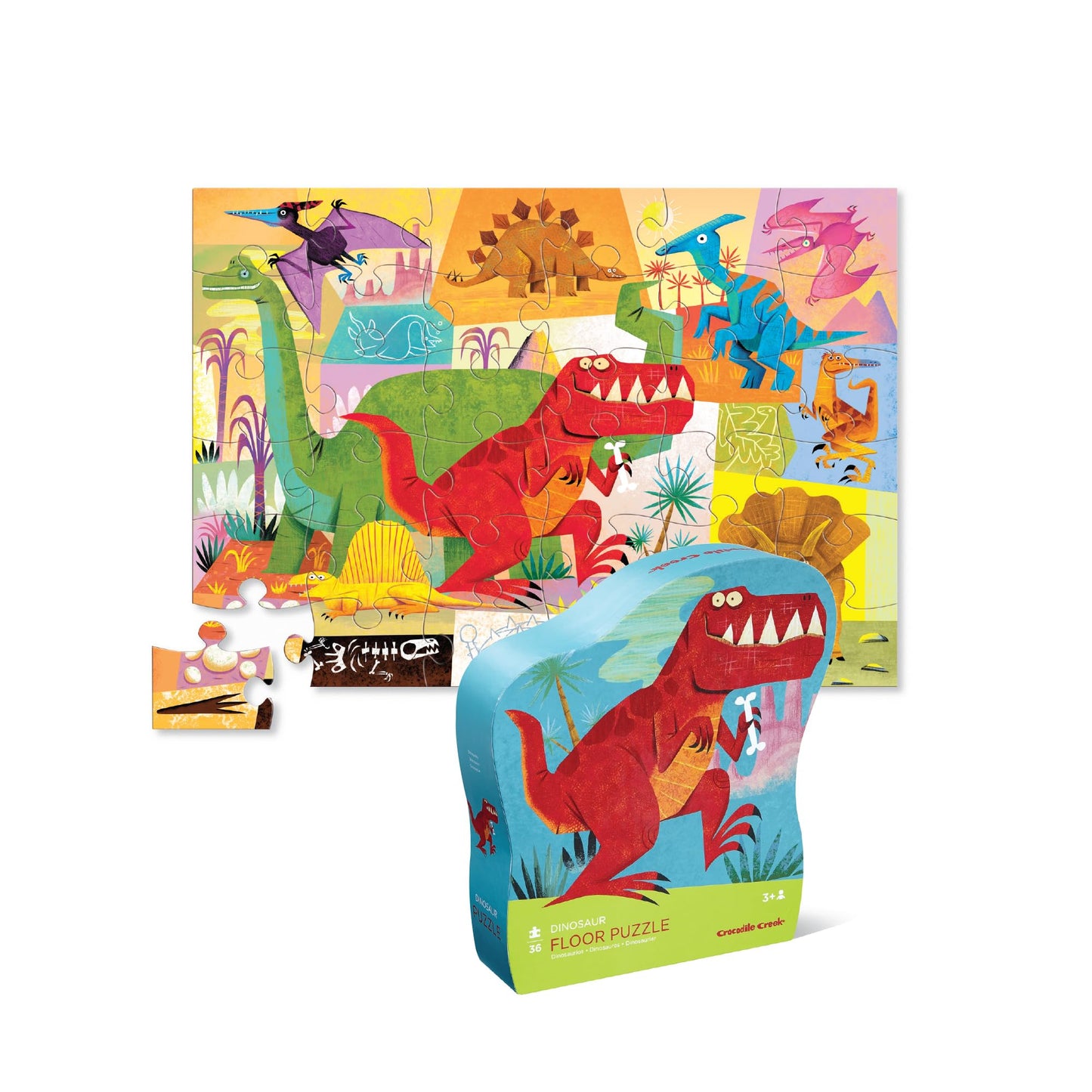 Crocodile Creek 36-Piece Dinosaur Floor Puzzle for Kids 3-5 | Durable Storage Box