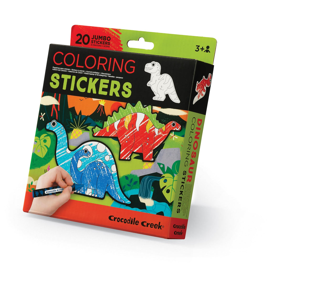 Crocodile Creek Coloring Stickers Set – Jumbo Dinosaurs Activity for Kids 3+ with 20 Stickers, Crayons & Giant Scene