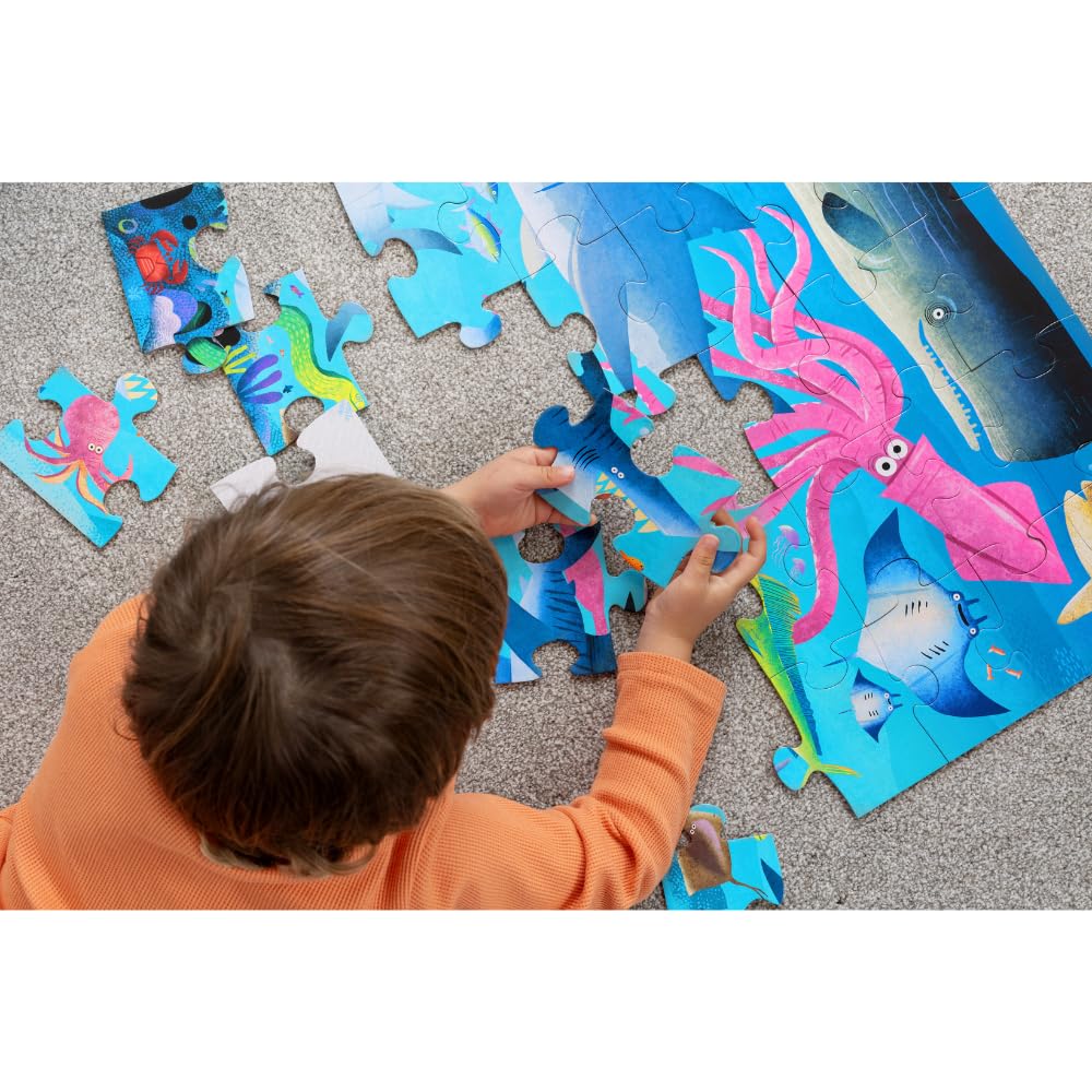 Crocodile Creek Shark Reef 36-Piece Floor Puzzle for Kids 3-5 – Durable 24 x 18 Finished Puzzle