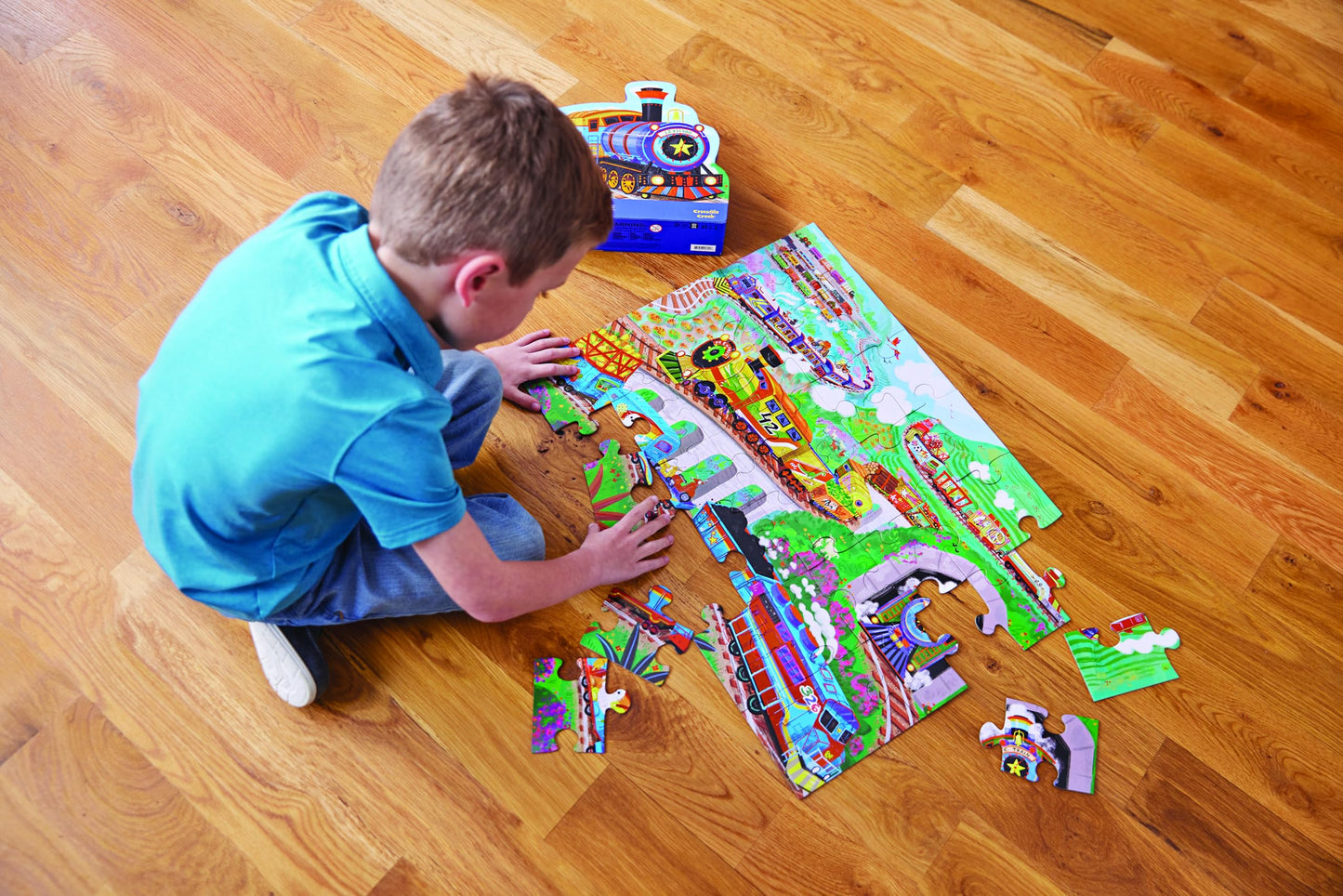 Crocodile Creek 36-Piece Floor Puzzle – All Aboard for Kids Ages 3-5 | Heavy-Duty Shaped Storage Box