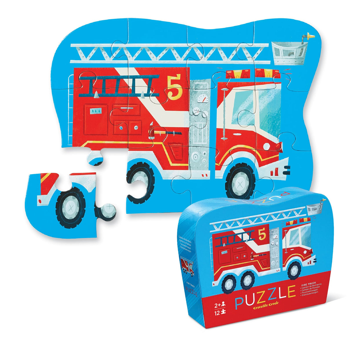 Crocodile Creek Fire Truck 12-Piece Puzzle – Mini Floor Puzzle for Kids 2+