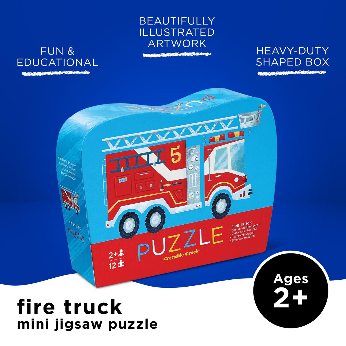 Crocodile Creek Fire Truck 12-Piece Puzzle – Mini Floor Puzzle for Kids 2+