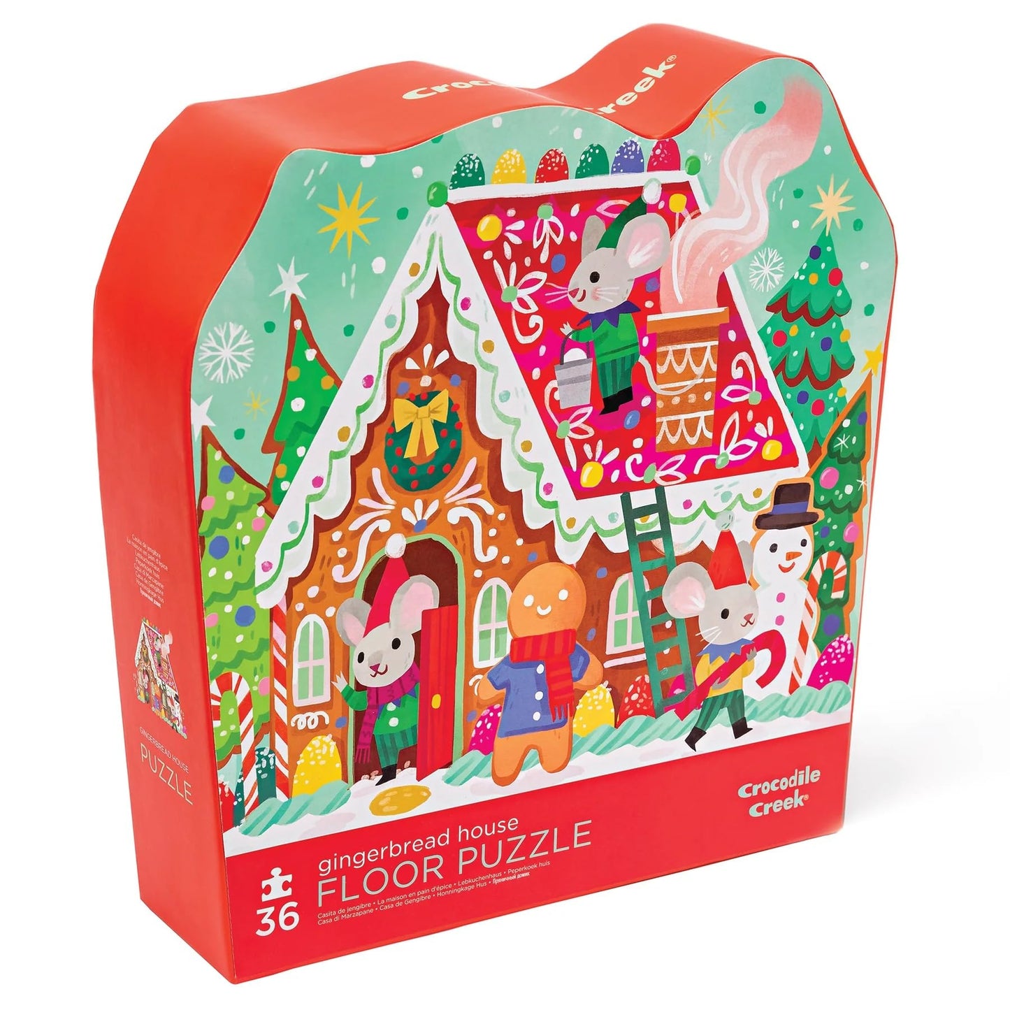 Crocodile Creek 36-Piece Gingerbread House Floor Puzzle for Kids 3-5 — Durable Storage Box, 20 x 16 in