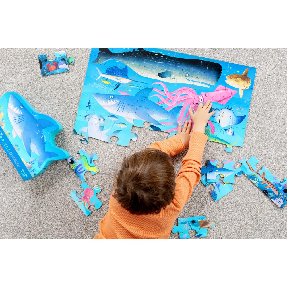 Crocodile Creek Shark Reef 36-Piece Floor Puzzle for Kids 3-5 – Durable 24 x 18 Finished Puzzle
