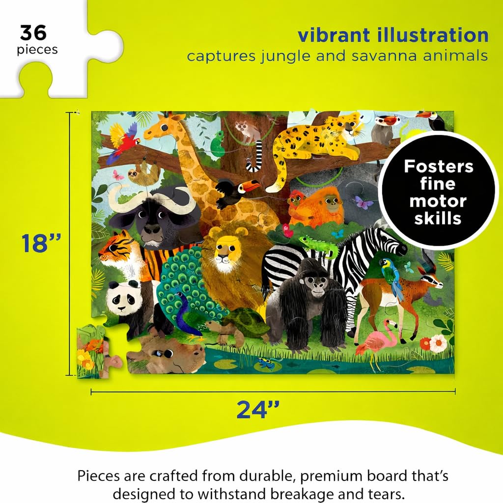 Crocodile Creek Jungle Friends 36-Piece Floor Puzzle for Kids 3–5 | Heavy-Duty Storage Box