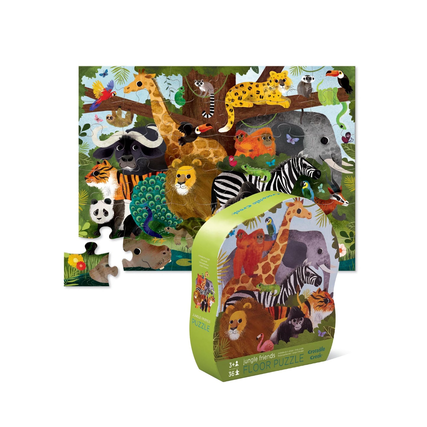 Crocodile Creek Jungle Friends 36-Piece Floor Puzzle for Kids 3–5 | Heavy-Duty Storage Box