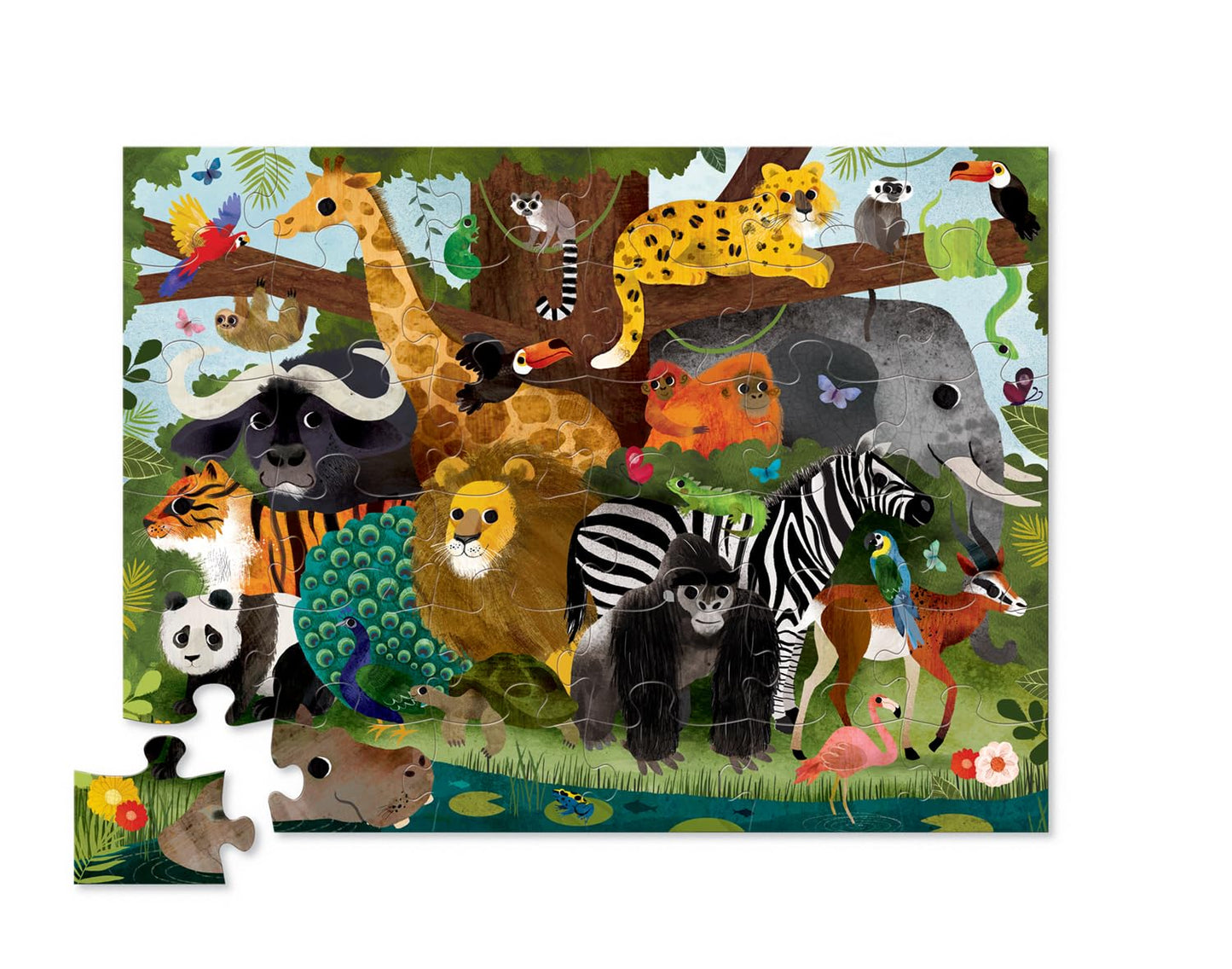 Crocodile Creek Jungle Friends 36-Piece Floor Puzzle for Kids 3–5 | Heavy-Duty Storage Box