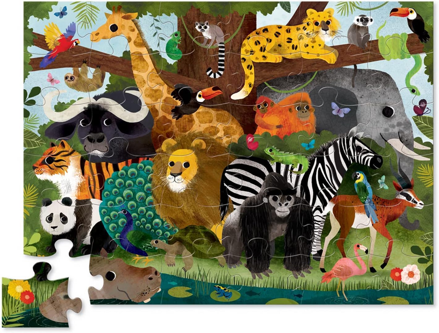 Crocodile Creek Jungle Friends 36-Piece Floor Puzzle for Kids 3–5 | Heavy-Duty Storage Box