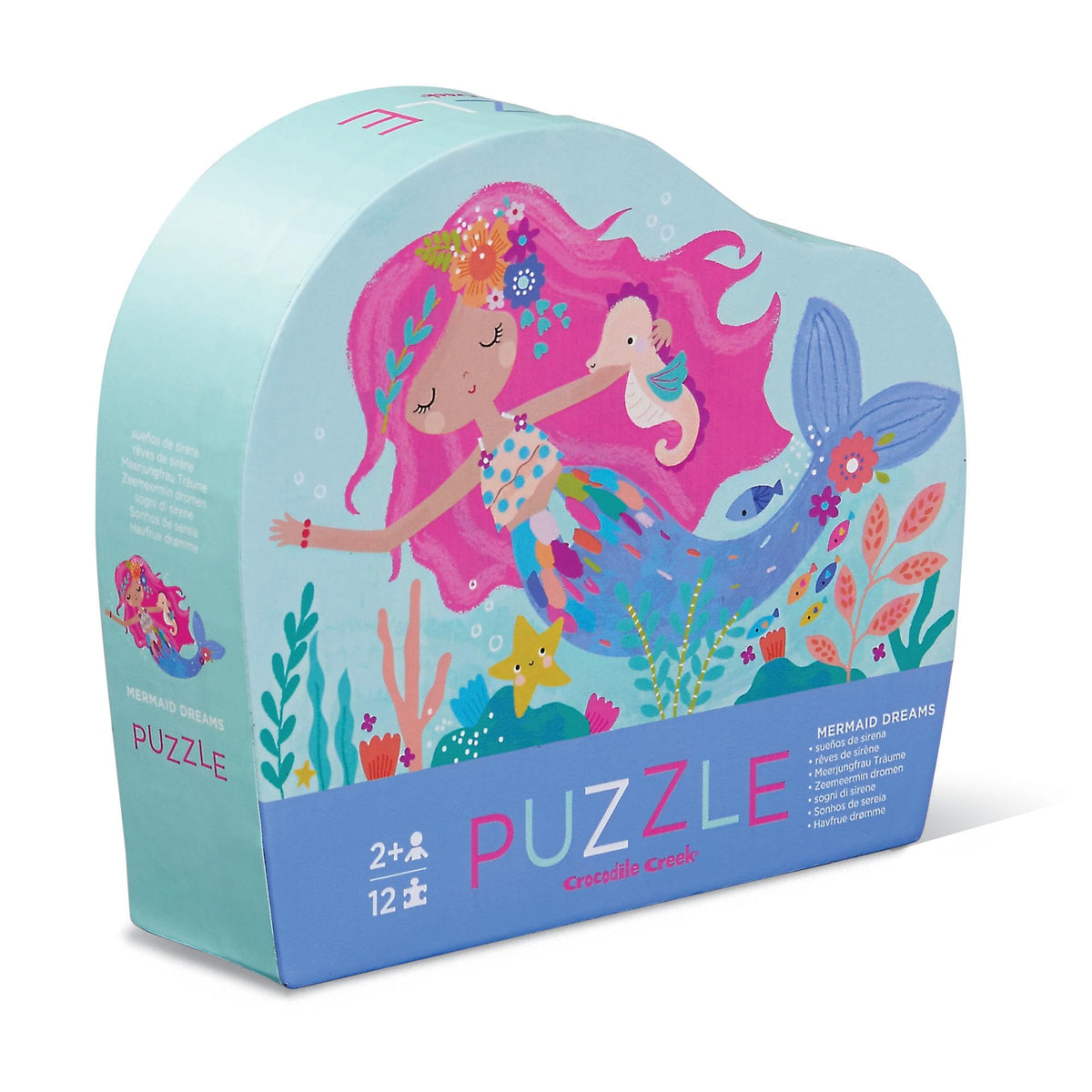 Crocodile Creek Mermaid Dreams 12-Piece Mini Jigsaw Puzzle – Kids Floor Puzzle 2+ with Storage Box