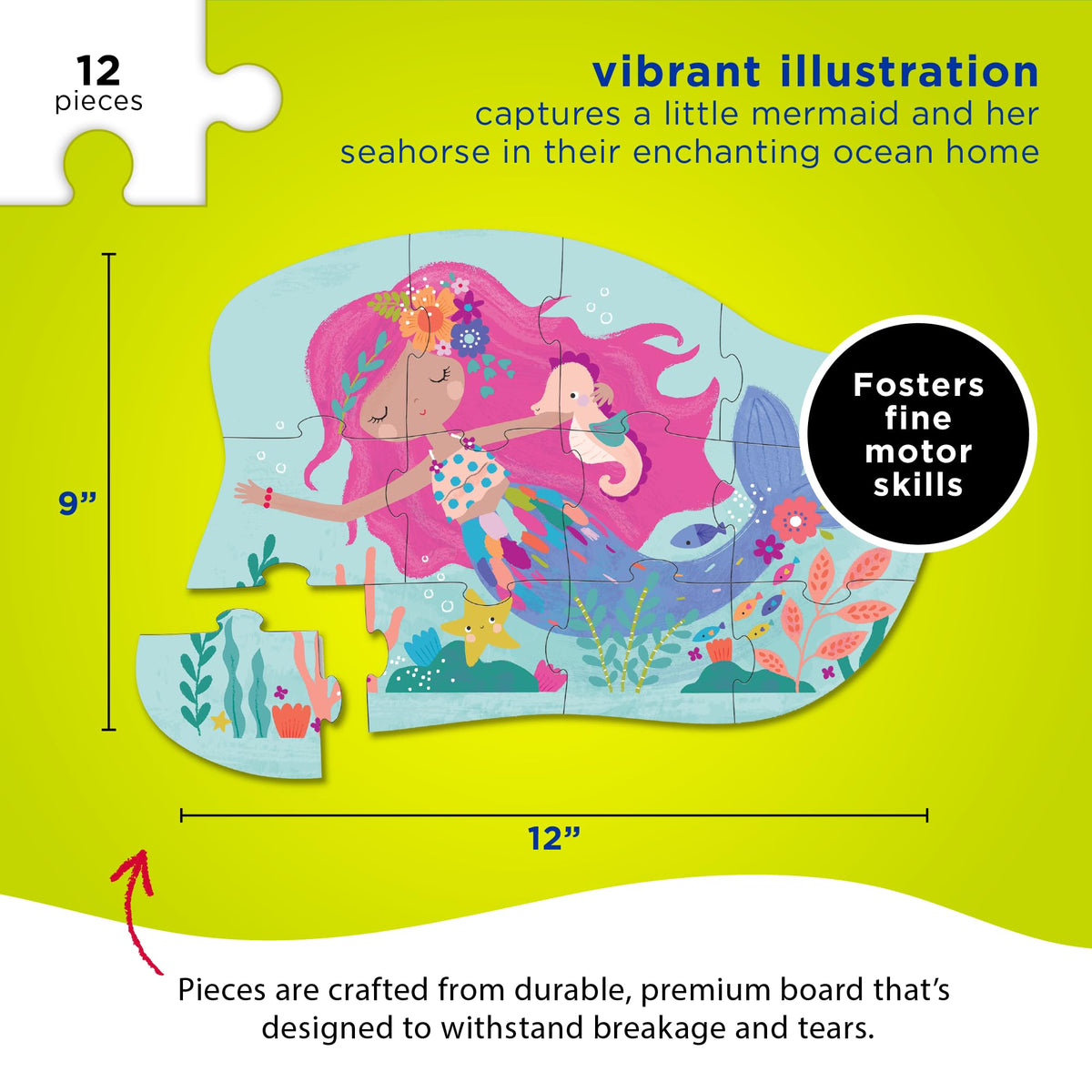 Crocodile Creek Mermaid Dreams 12-Piece Mini Jigsaw Puzzle – Kids Floor Puzzle 2+ with Storage Box