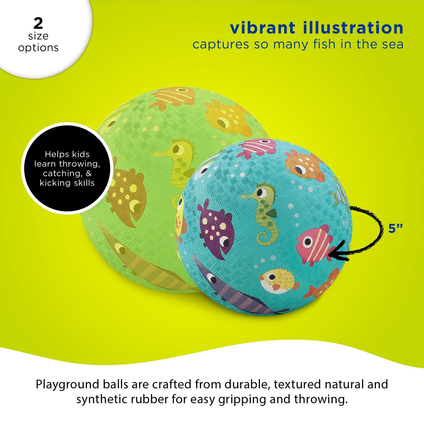 Crocodile Creek Playground Ball - Durable 5-Inch Rubber Ball for Kids 3+