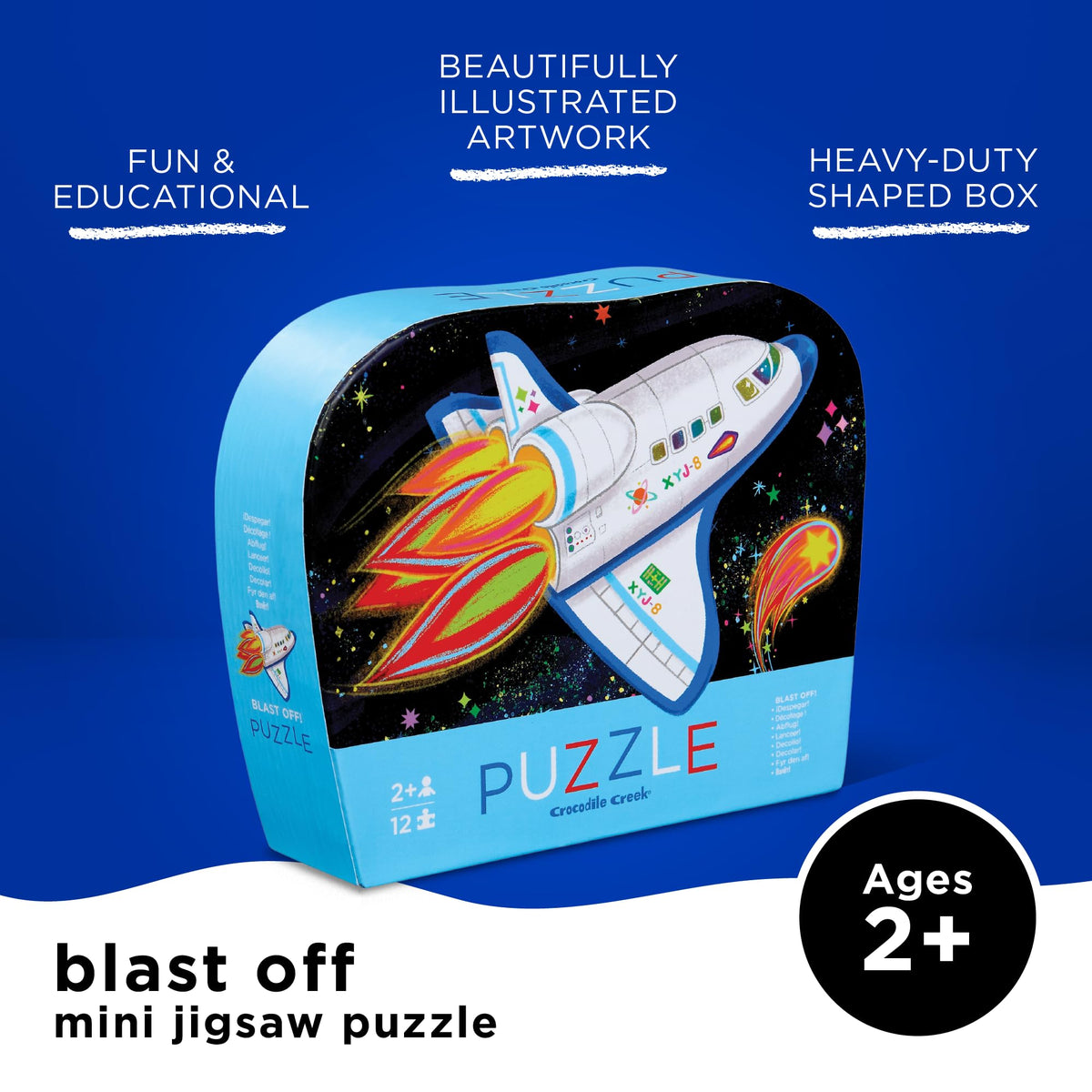 Crocodile Creek 12-Piece Mini Jigsaw Puzzle – Blast Off Floor Puzzle for Kids 2–4 and Up