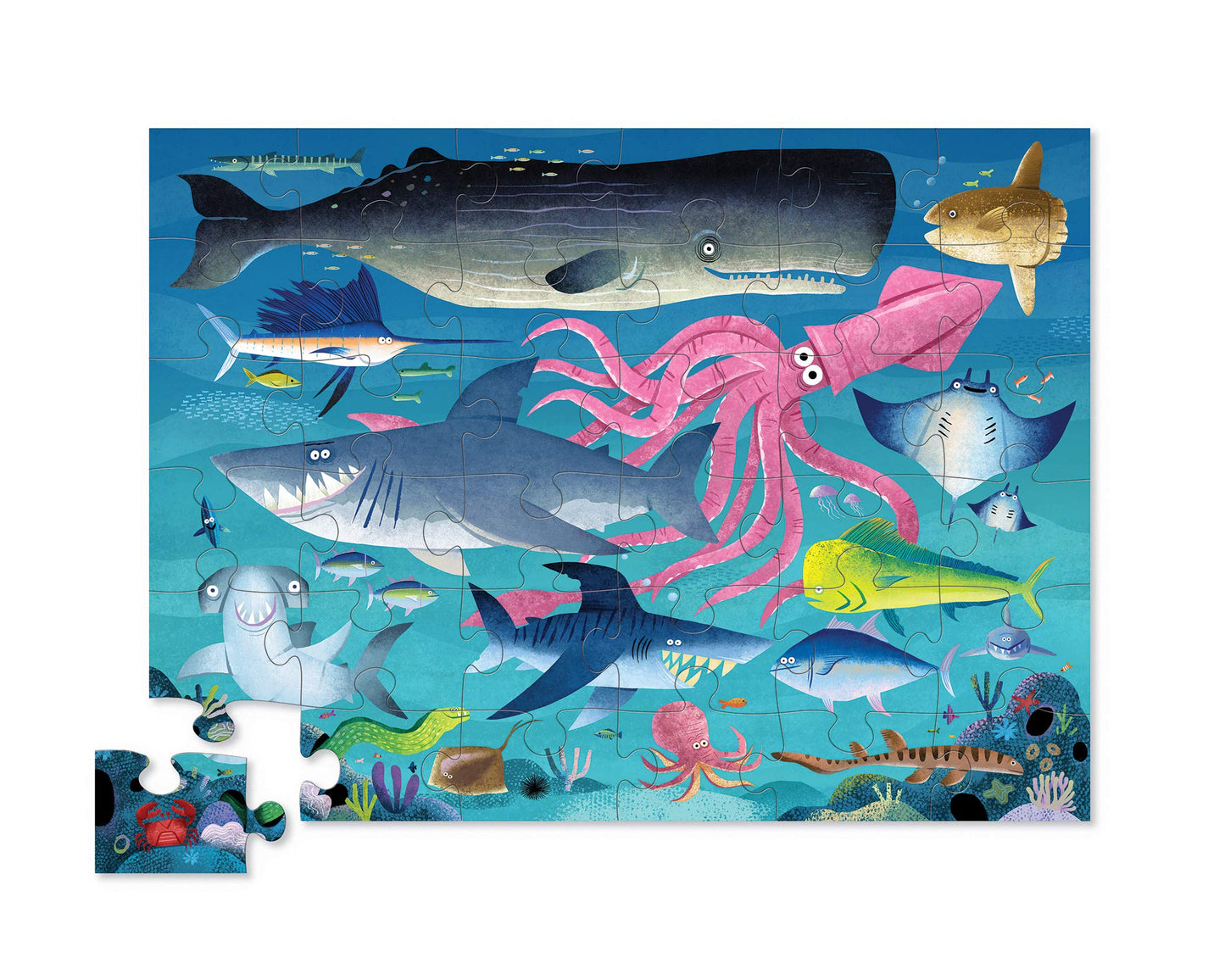 Crocodile Creek Shark Reef 36-Piece Floor Puzzle for Kids 3-5 – Durable 24 x 18 Finished Puzzle