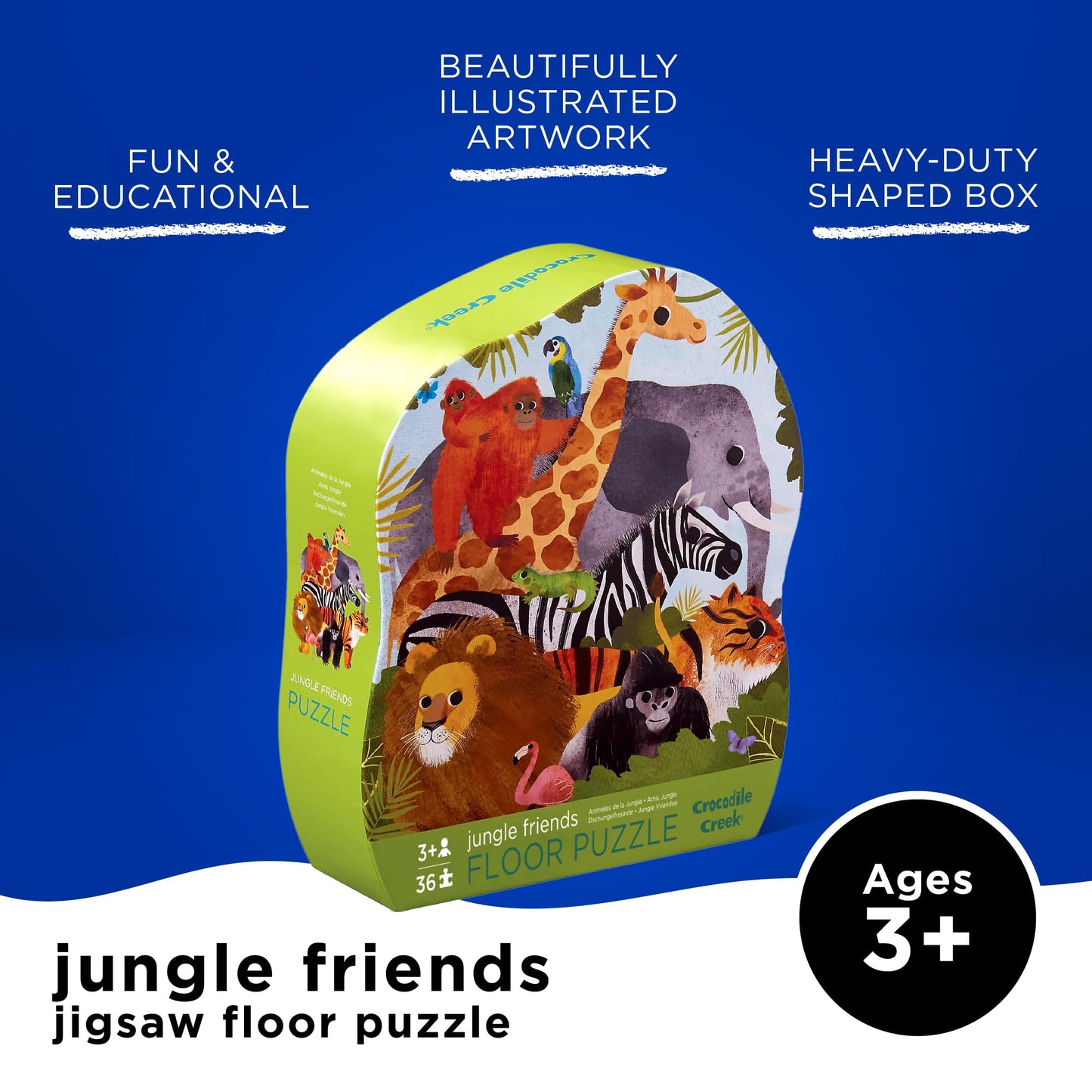 Crocodile Creek Jungle Friends 36-Piece Floor Puzzle for Kids 3–5 | Heavy-Duty Storage Box
