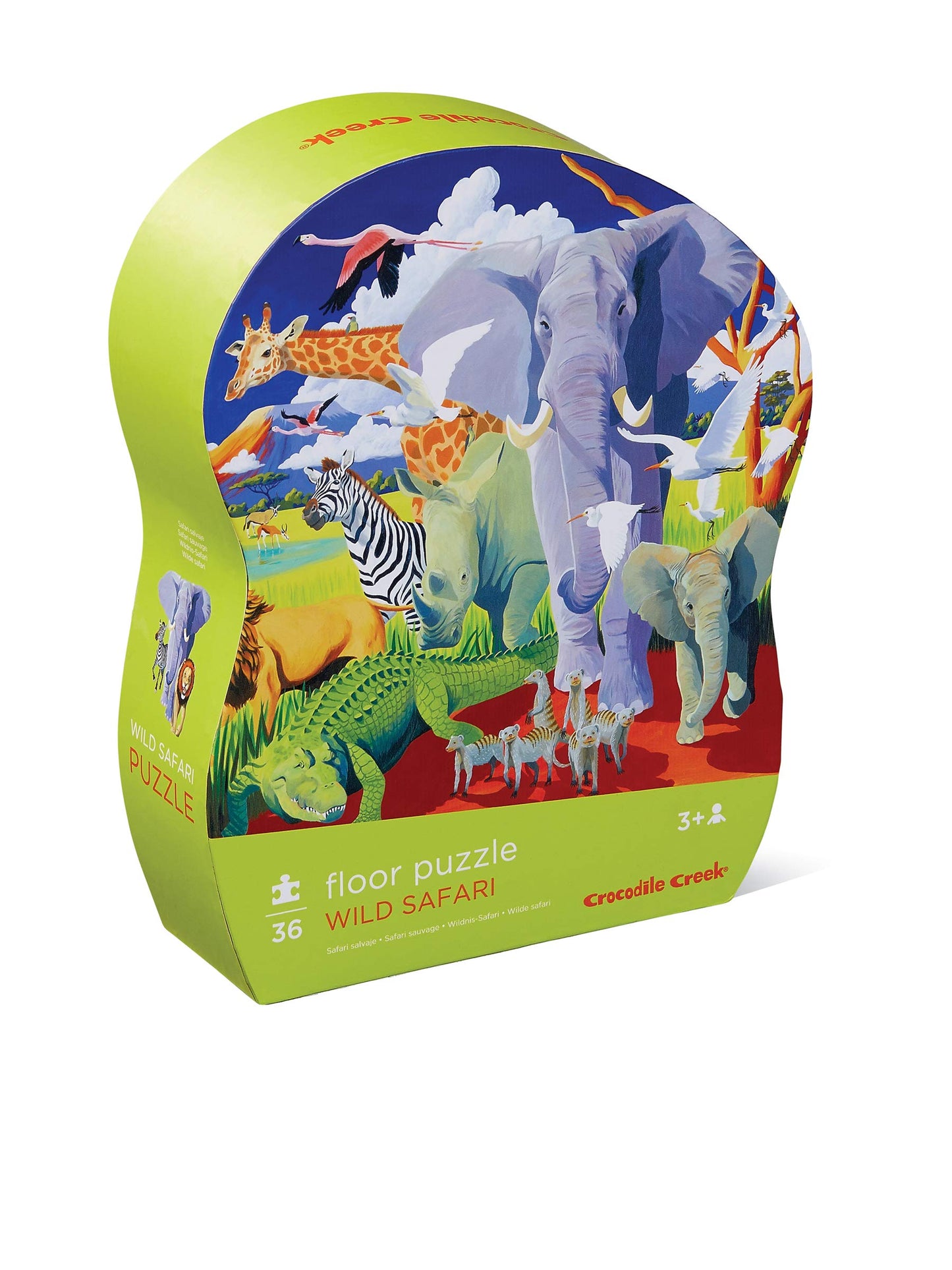 Crocodile Creek Wild Safari 36-Piece Floor Puzzle – Large 20 x 27 in, Heavy-Duty Box for Storage