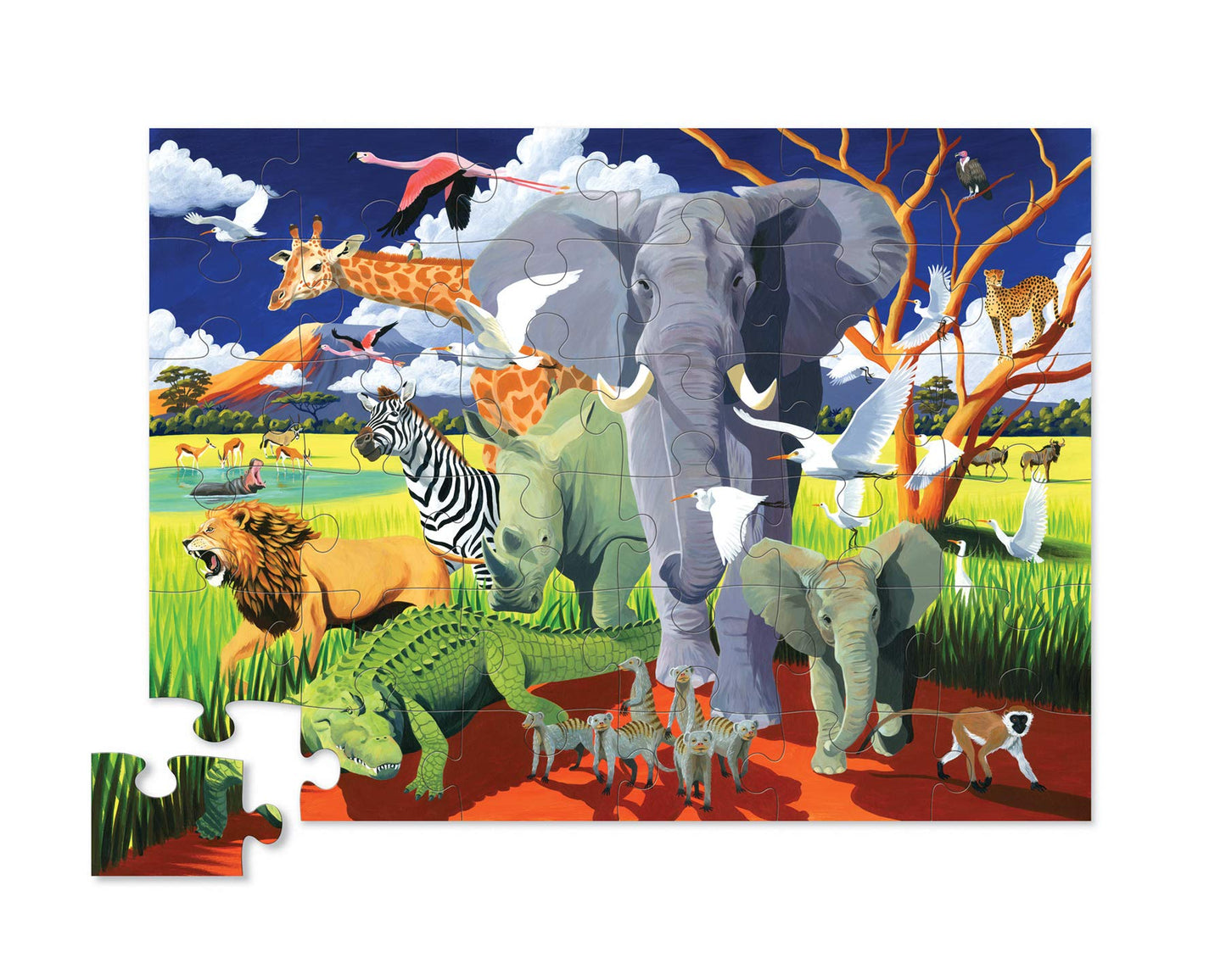 Crocodile Creek Wild Safari 36-Piece Floor Puzzle – Large 20 x 27 in, Heavy-Duty Box for Storage