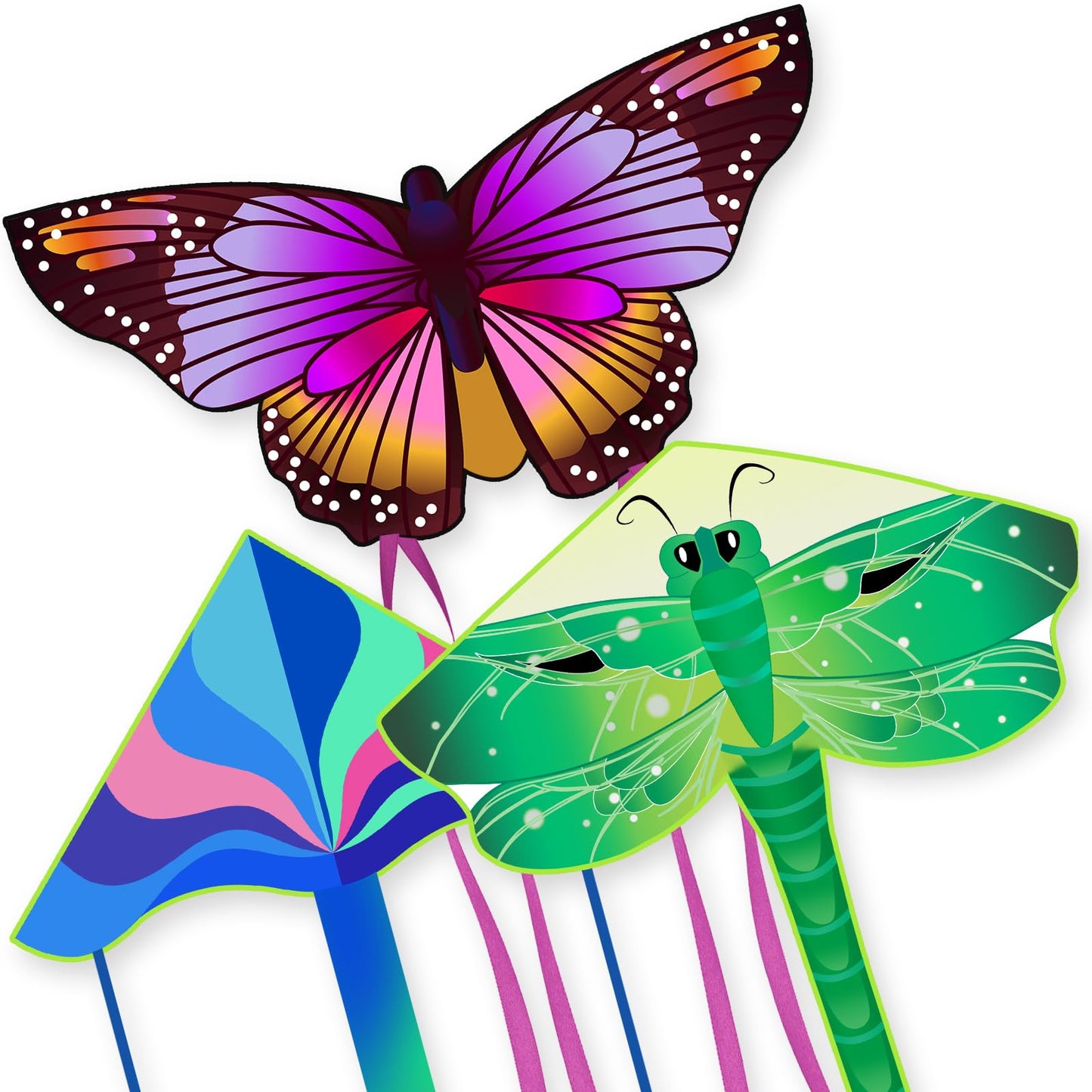 Crogift 3-Pack Large Kites – Butterfly Delta Dragonfly for Easy Flying