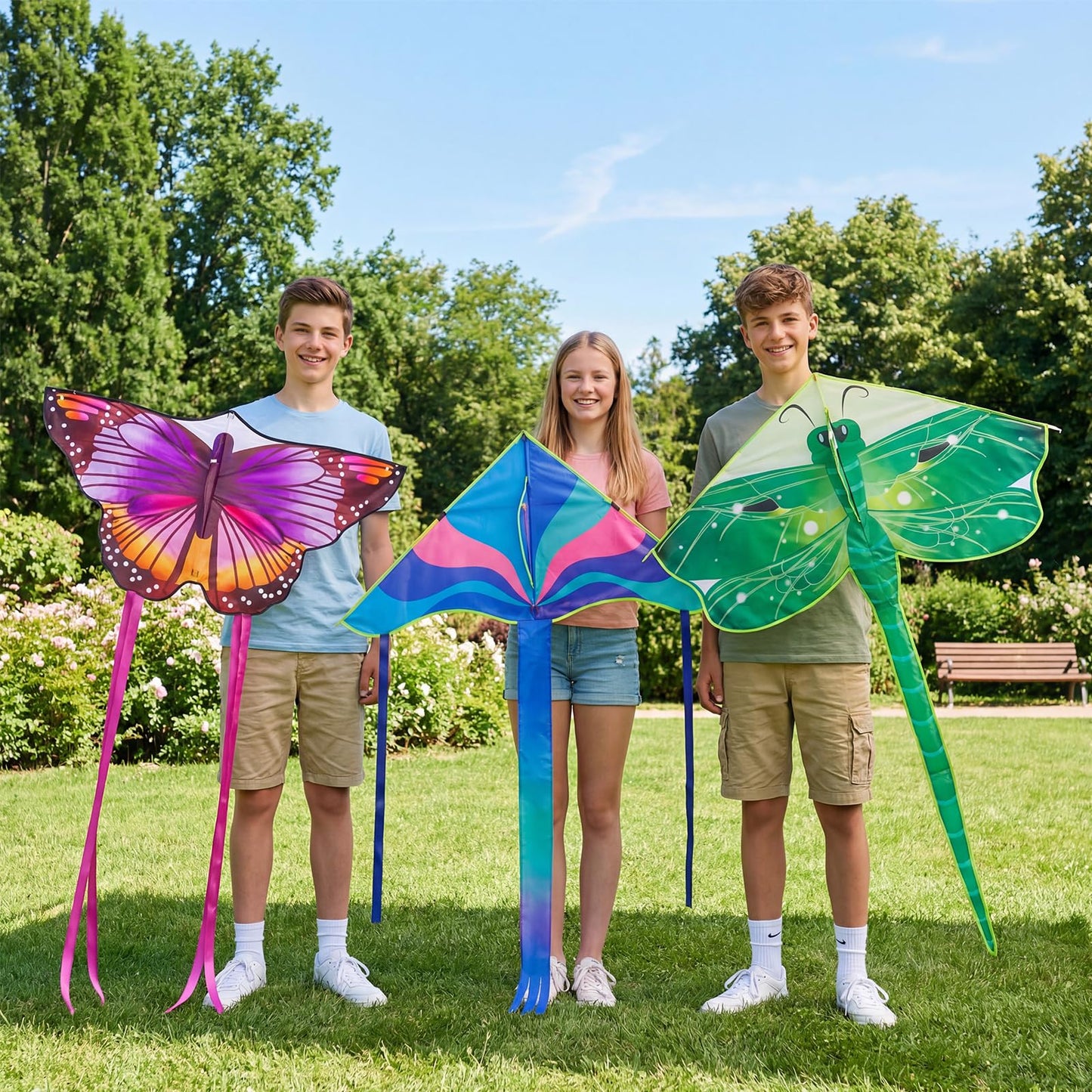 Crogift 3-Pack Large Kites – Butterfly Delta Dragonfly for Easy Flying