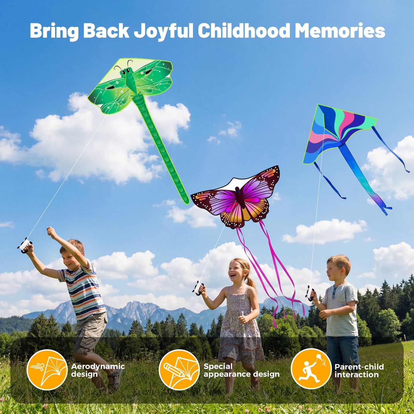 Crogift 3-Pack Large Kites – Butterfly Delta Dragonfly for Easy Flying