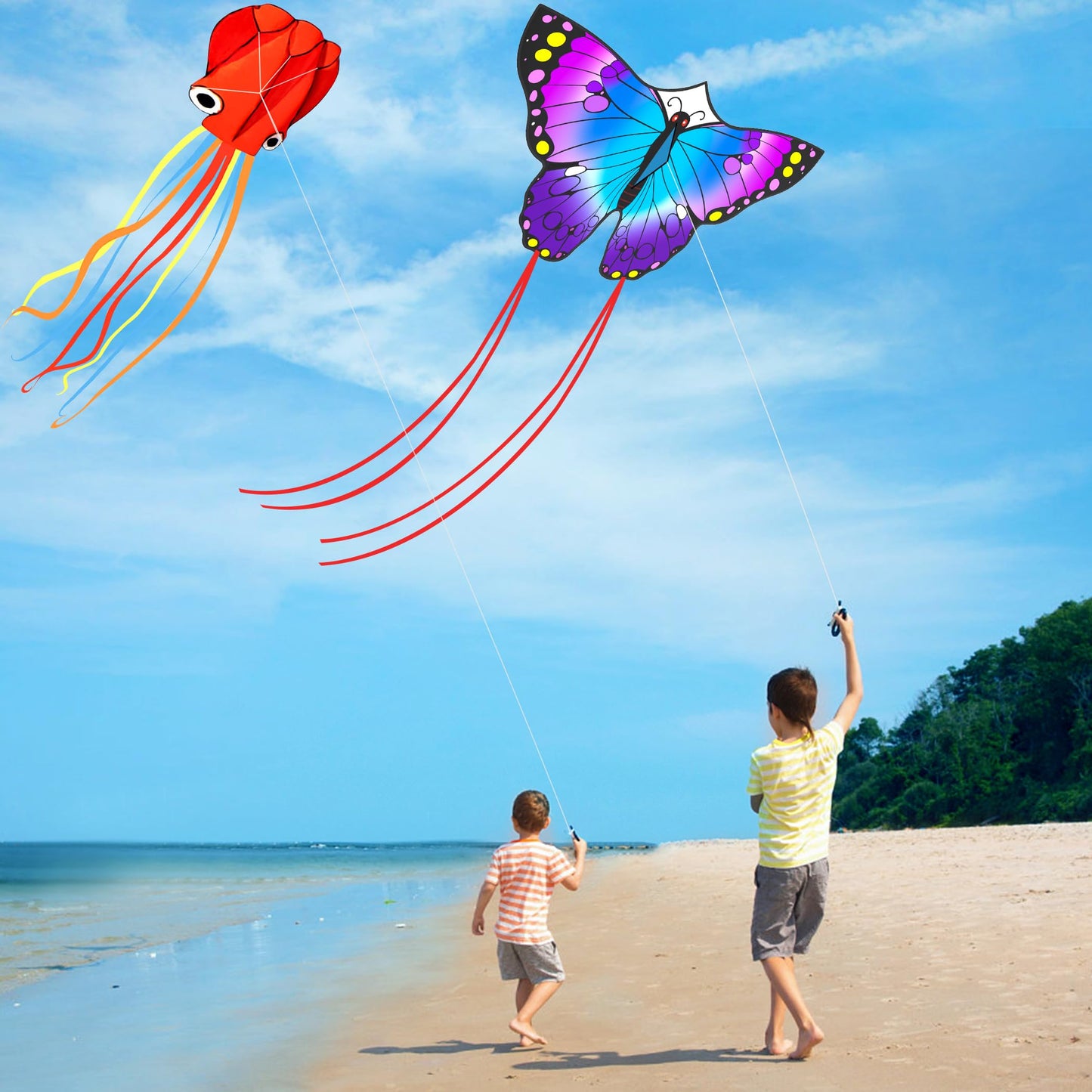 Crogift 3 Pack Kites for Kids – Delta, Butterfly & Red Octopus