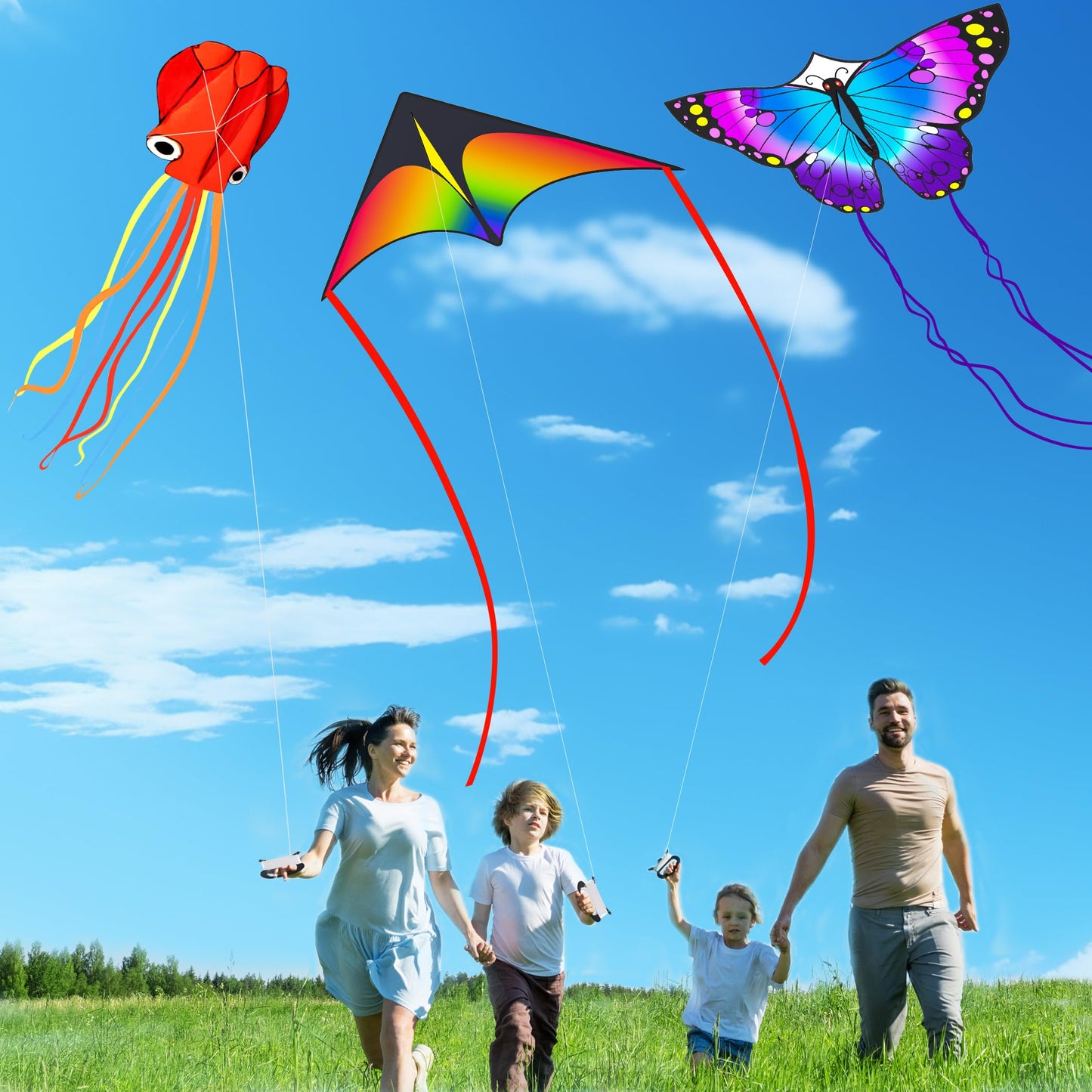 Crogift 3 Pack Kites for Kids – Delta, Butterfly & Red Octopus