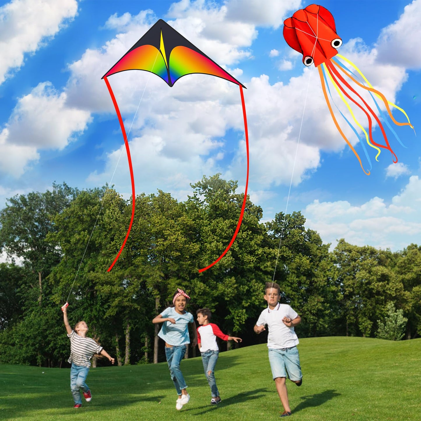 Crogift 3 Pack Kites for Kids – Delta, Butterfly & Red Octopus