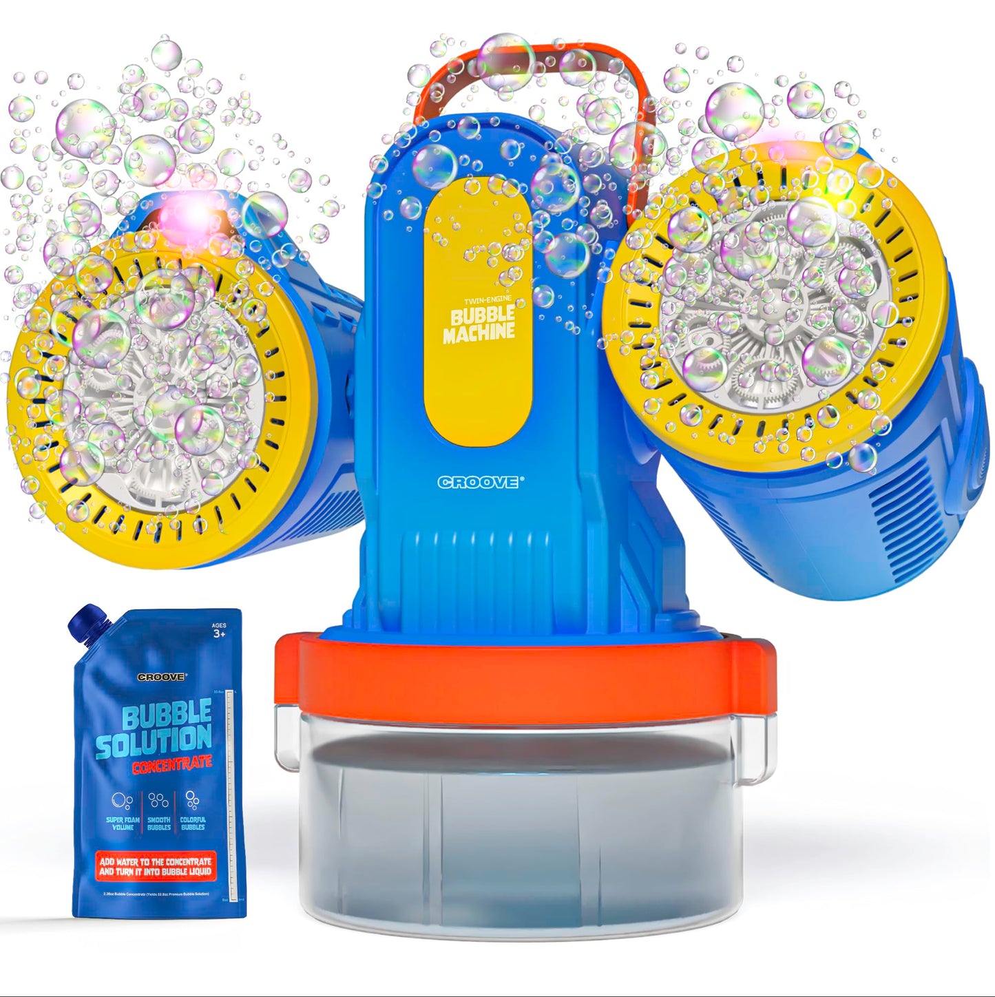 Croove Rechargeable Bubble Machine — 10,000+ Bubbles/Min, 180° Rotation, RGB Lights