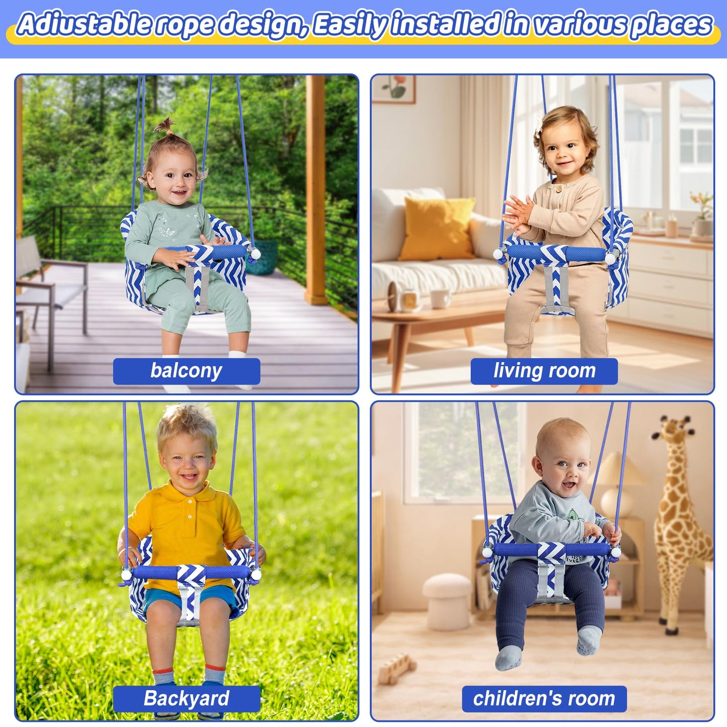 CROSDE Comfy Toddler Swing Seat | Heavy-Duty Outdoor/Indoor Swing (Blue)