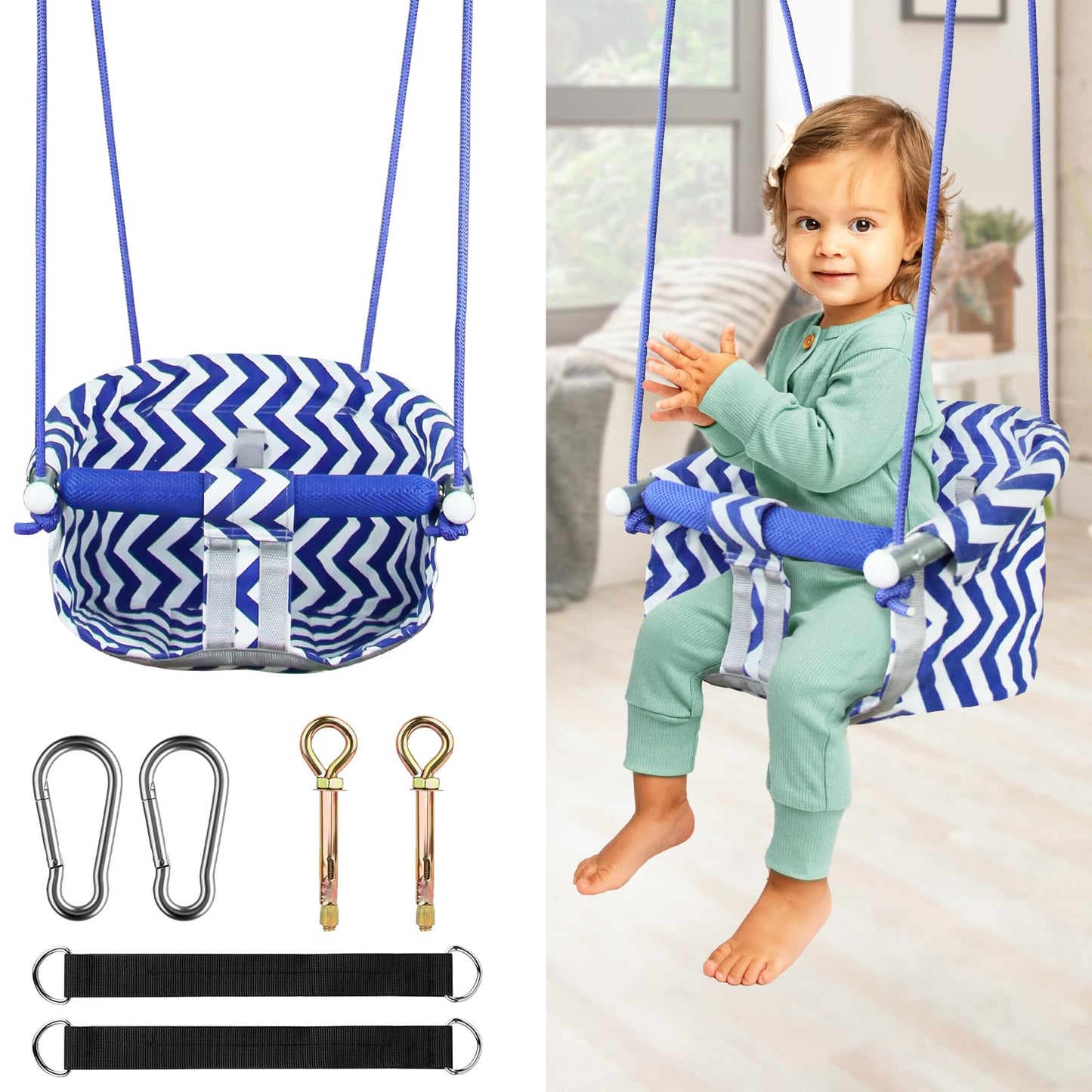 CROSDE Comfy Toddler Swing Seat | Heavy-Duty Outdoor/Indoor Swing (Blue)
