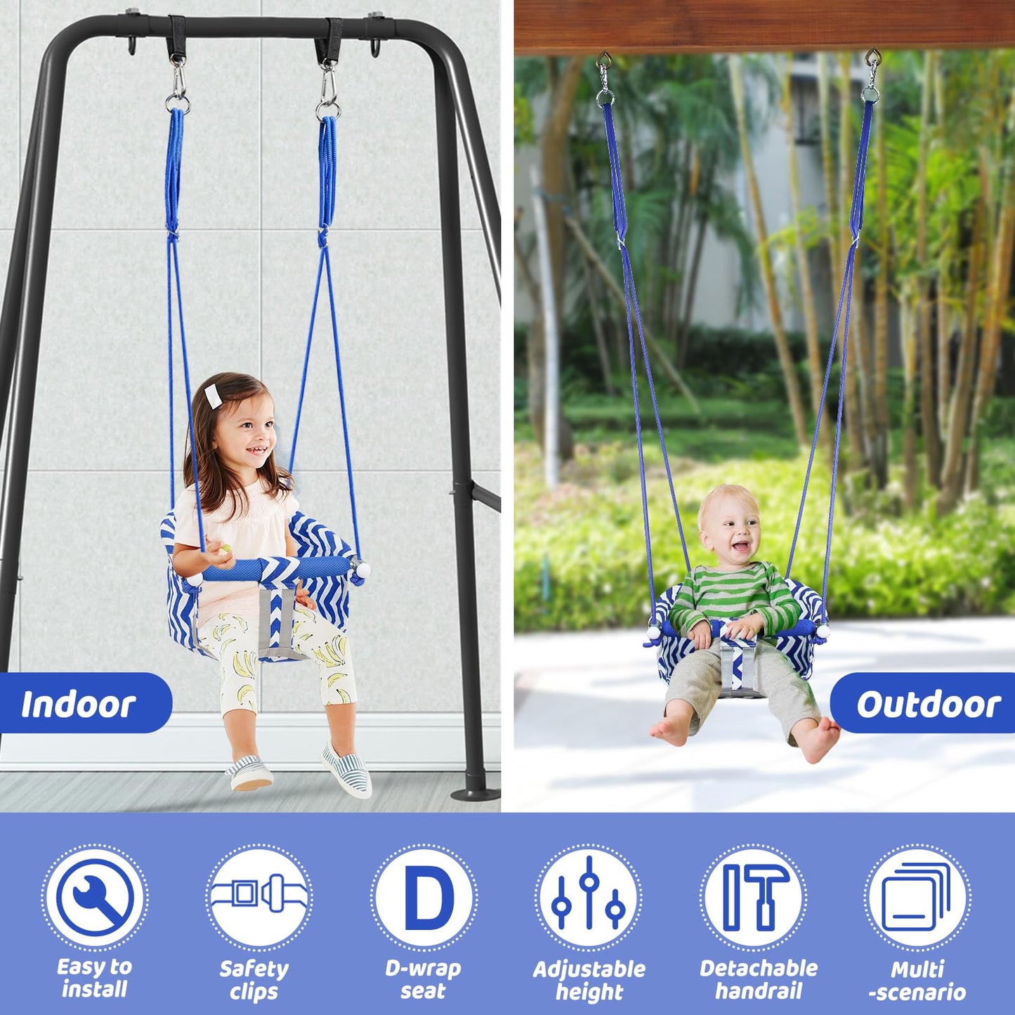 CROSDE Comfy Toddler Swing Seat | Heavy-Duty Outdoor/Indoor Swing (Blue)