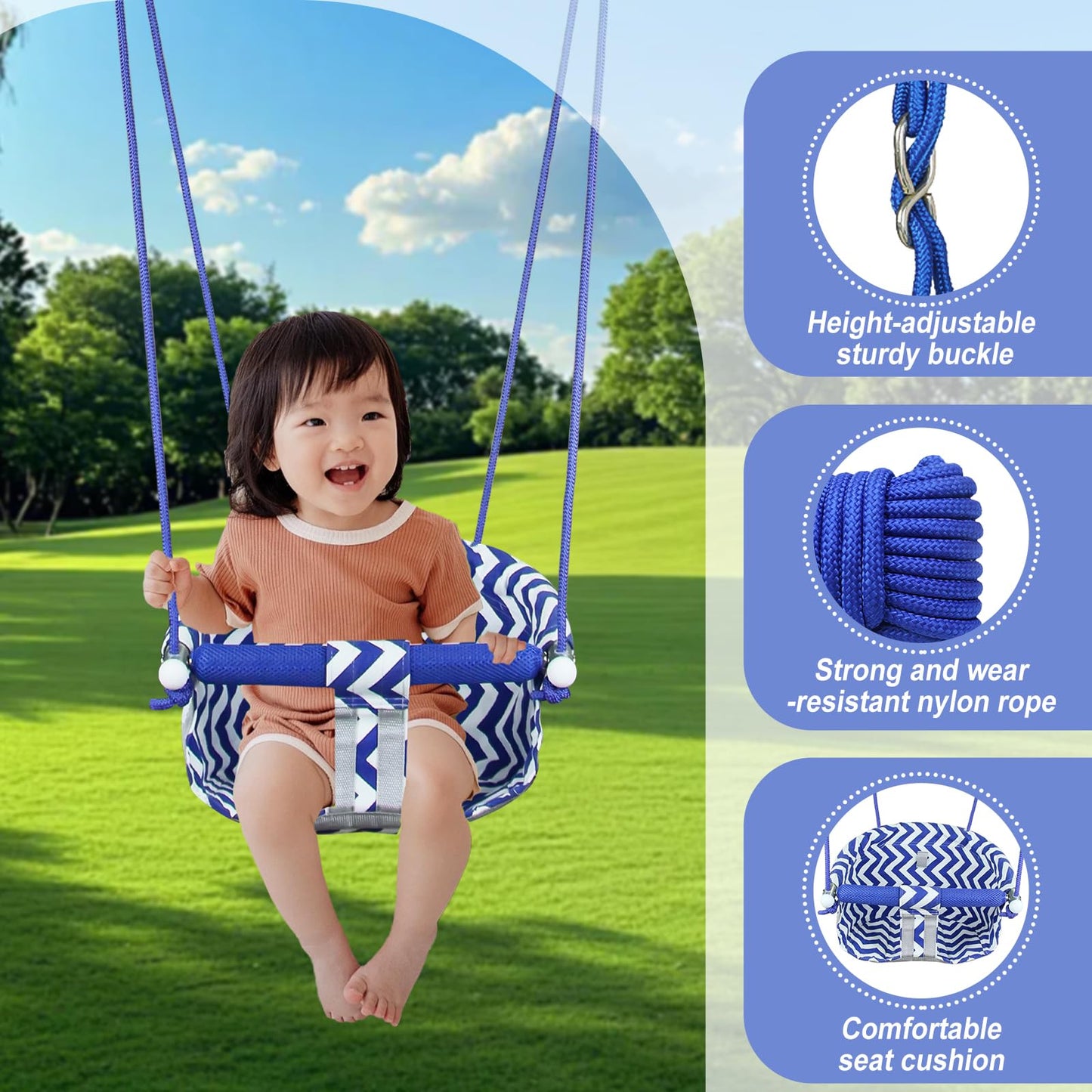 CROSDE Comfy Toddler Swing Seat | Heavy-Duty Outdoor/Indoor Swing (Blue)