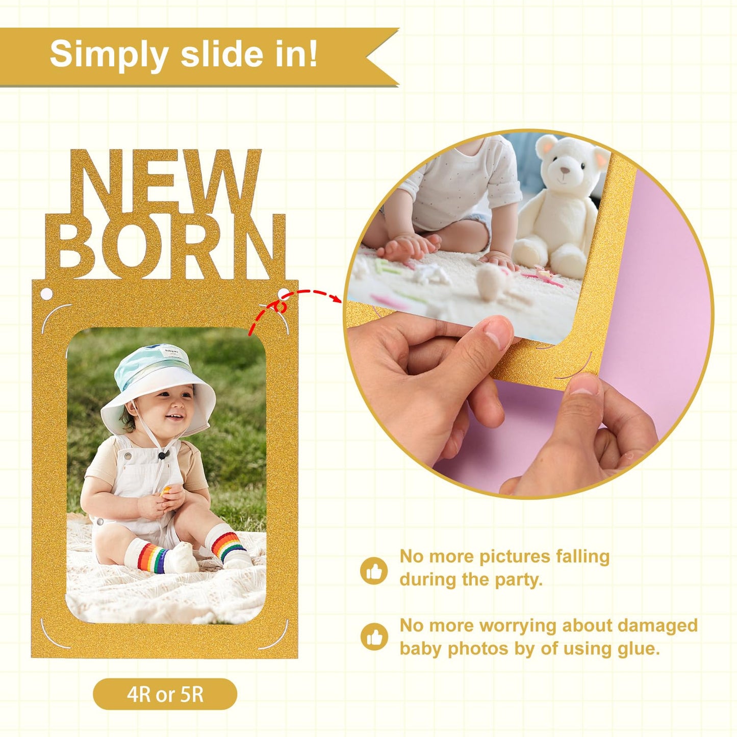 Crosize 1st Birthday Photo Banner – 4x6 or 5x7 Frame, Newborn to 12 Months, Milestones Garland (Gold)