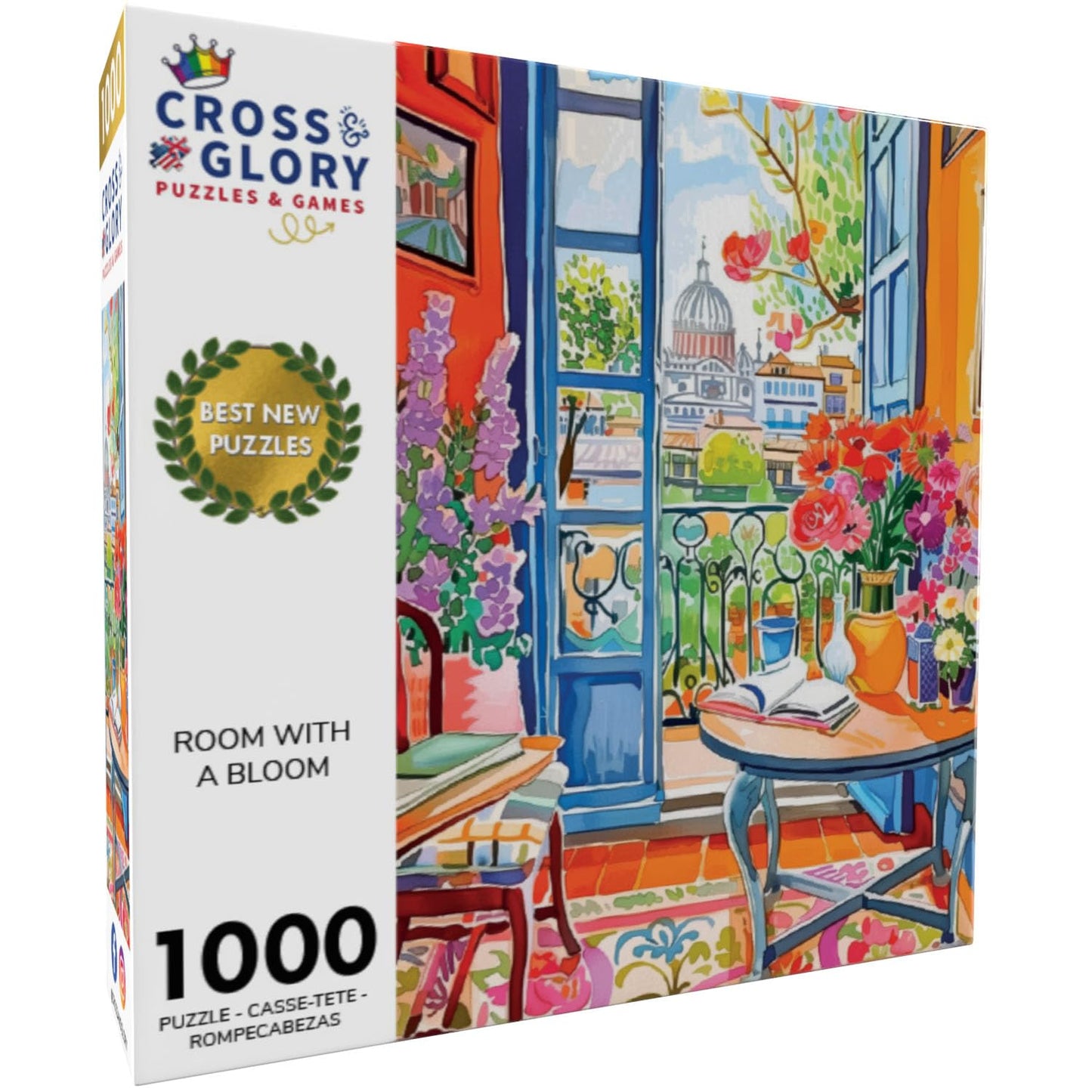 Cross & Glory Room with a Bloom – 1000-Piece Floral City View Jigsaw Puzzle for Adults