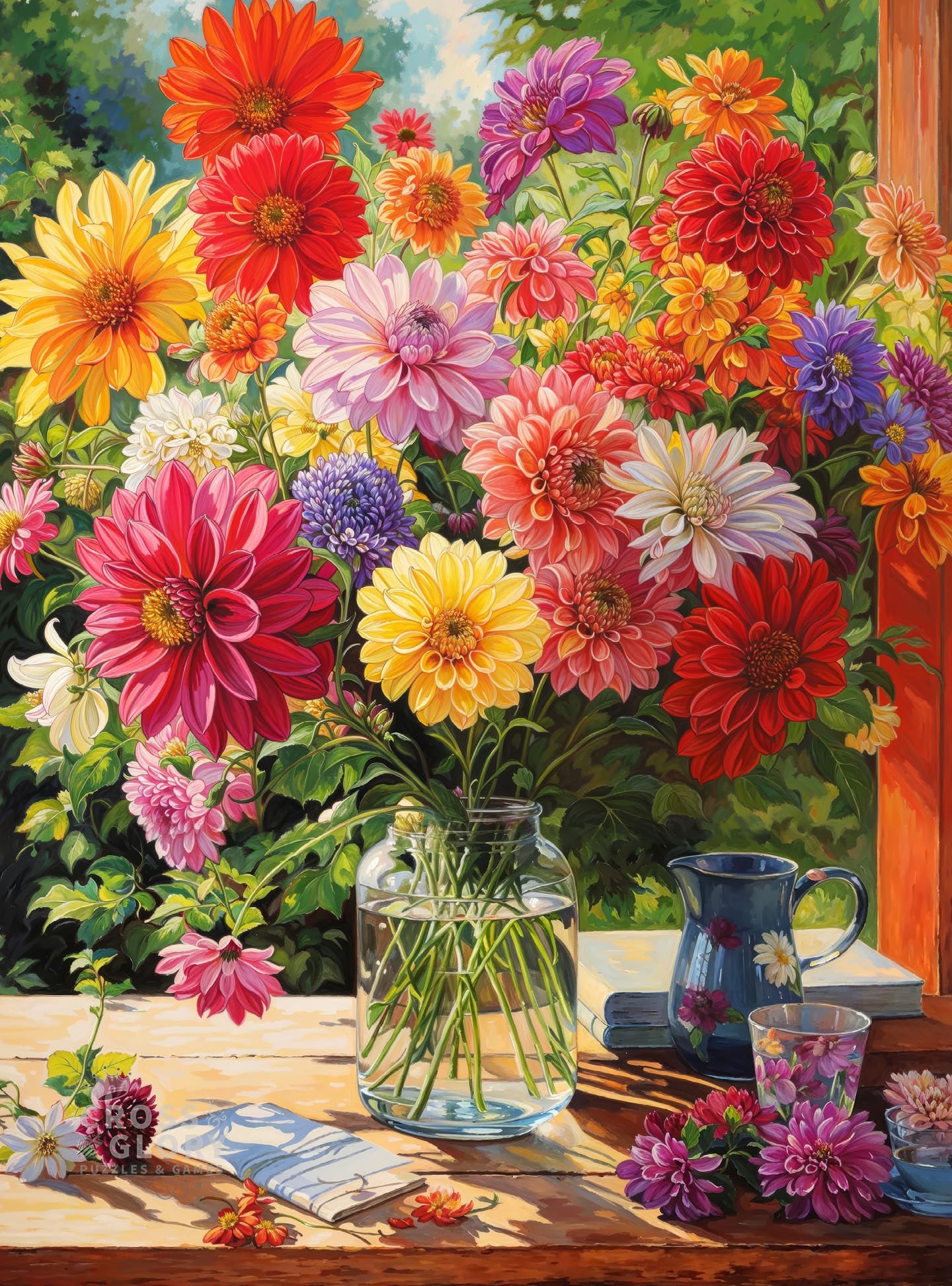 Cross & Glory Rainbow Dahlia Delight – 1000-Piece Jigsaw Puzzle for Adults