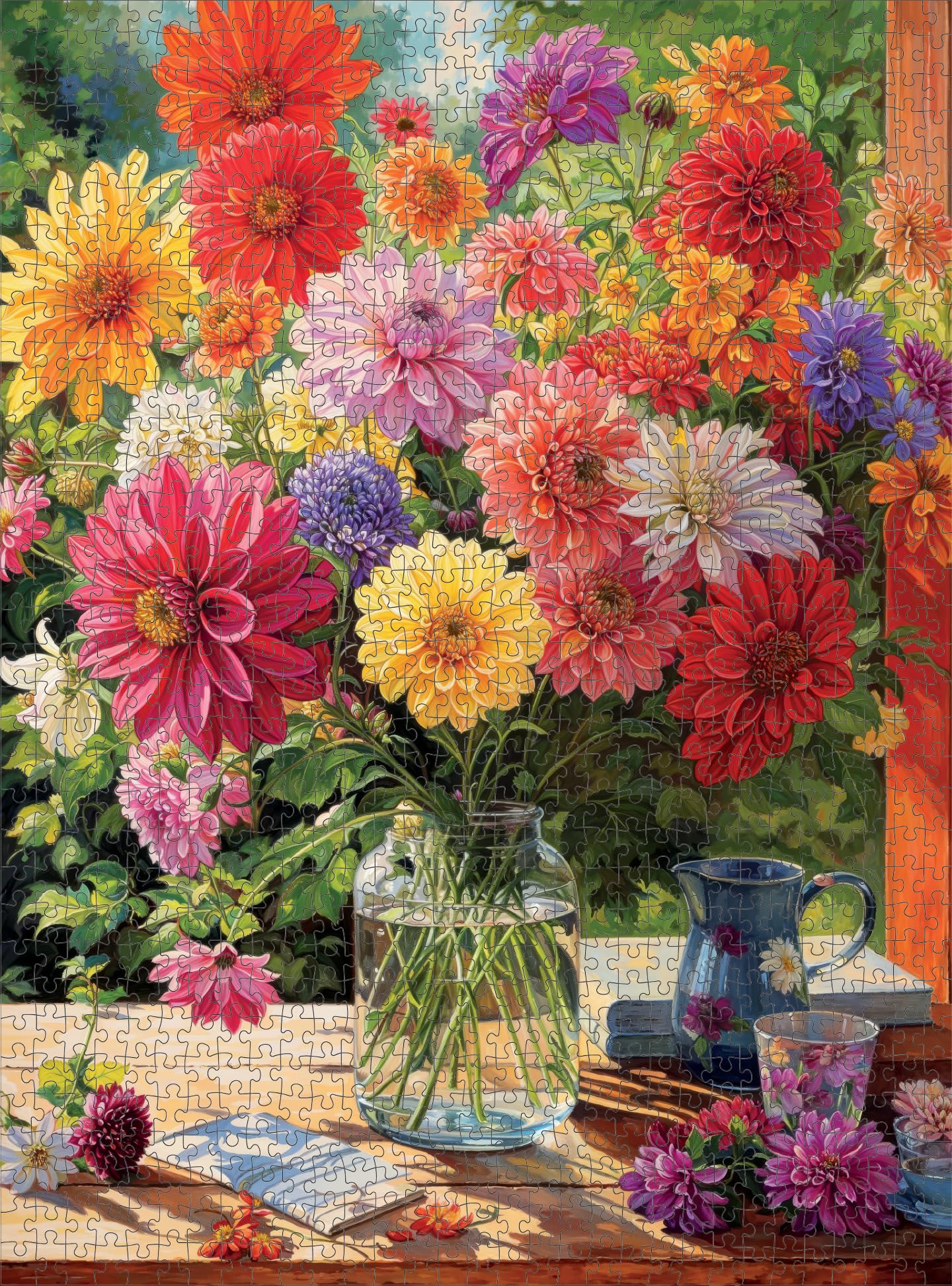 Cross & Glory Rainbow Dahlia Delight – 1000-Piece Jigsaw Puzzle for Adults