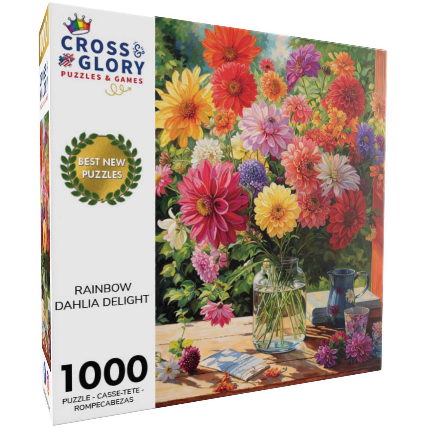 Cross & Glory Rainbow Dahlia Delight – 1000-Piece Jigsaw Puzzle for Adults