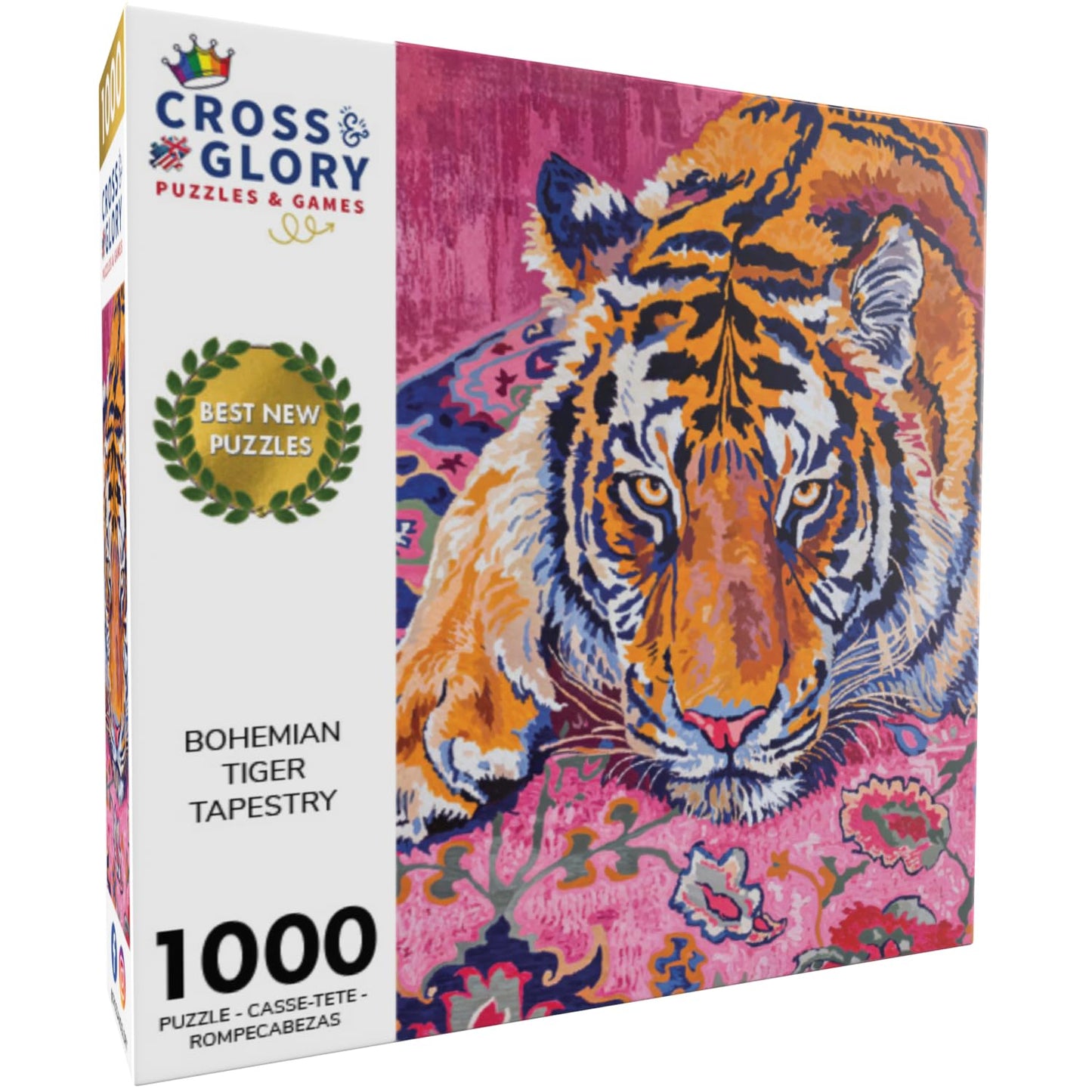 Cross & Glory Bohemian Tiger Tapestry - 1000-Piece Puzzle for Adults | Moroccan Rug Design & Satin Finish