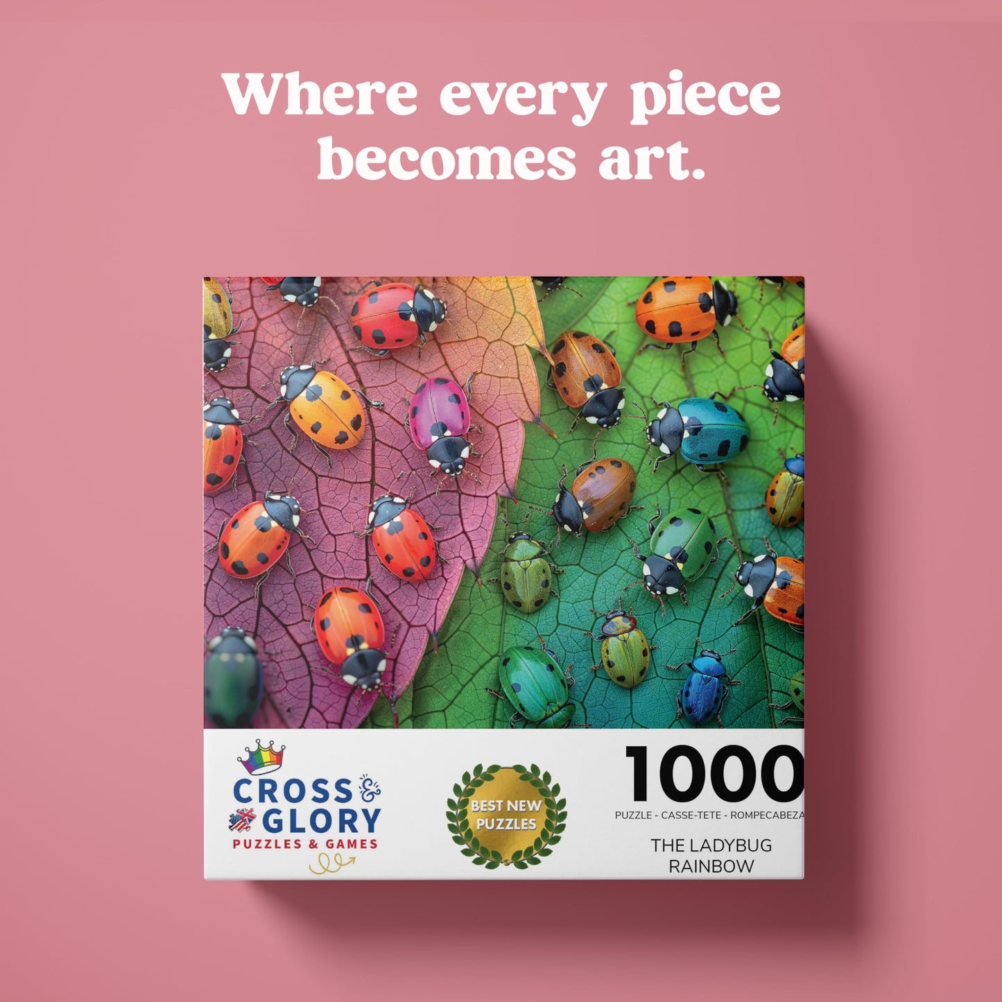Cross & Glory The Ladybug Rainbow - 1000 Piece Jigsaw Puzzle for Adults | Vibrant Nature Puzzle