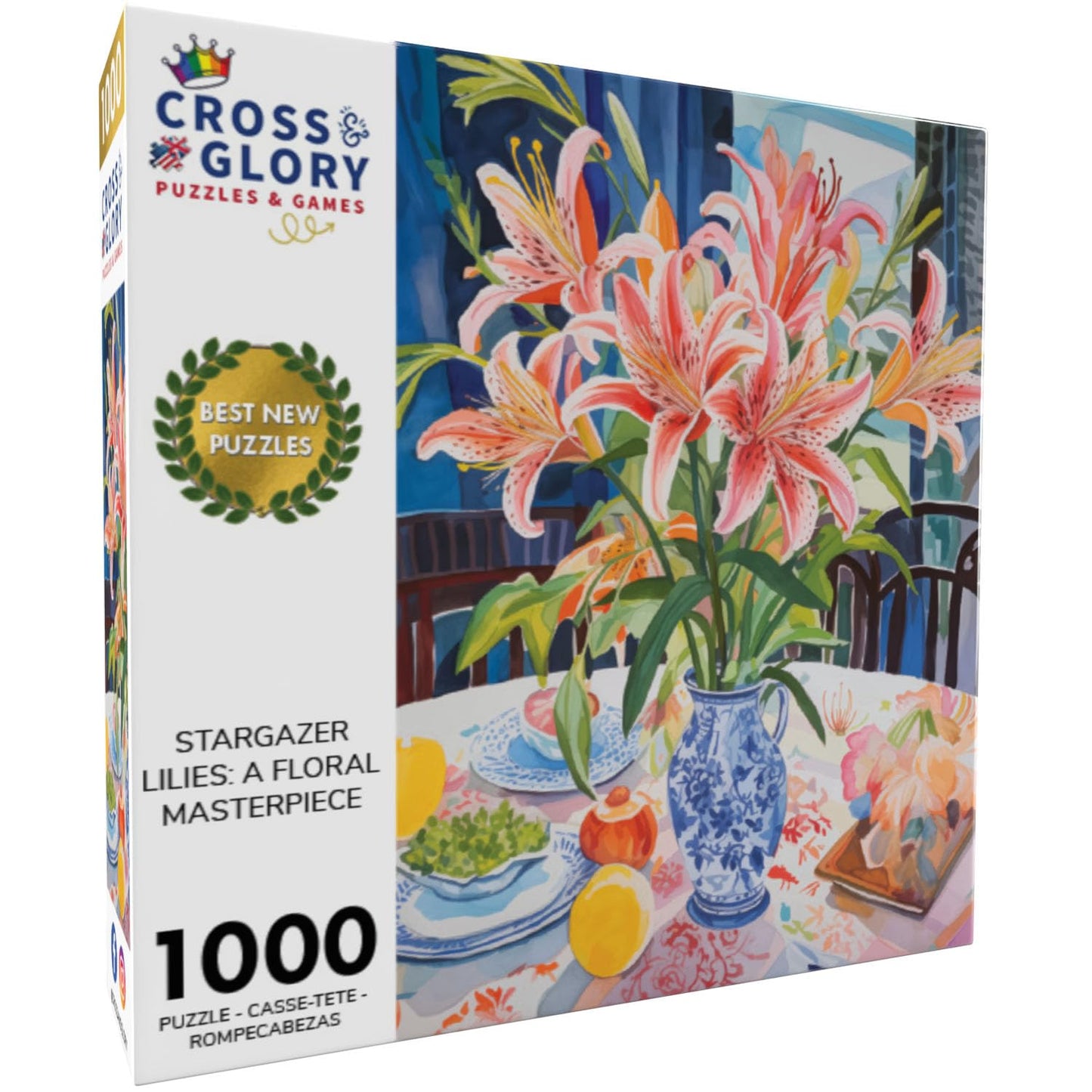 Cross & Glory Stargazer Lilies 1000-Piece Puzzle for Adults | Floral Masterpiece