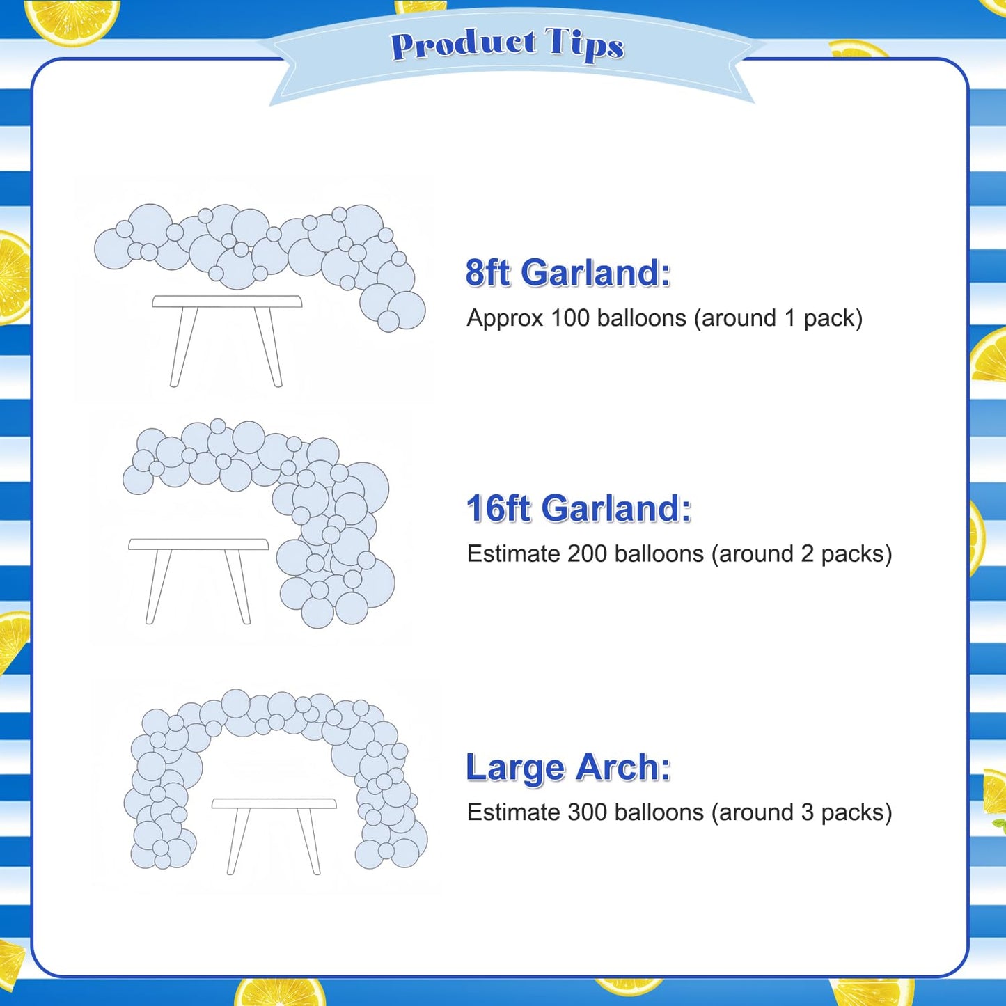 CROSSFINGERS Blue & Yellow Balloon Arch Kit – 124 Pcs for Mediterranean Parties