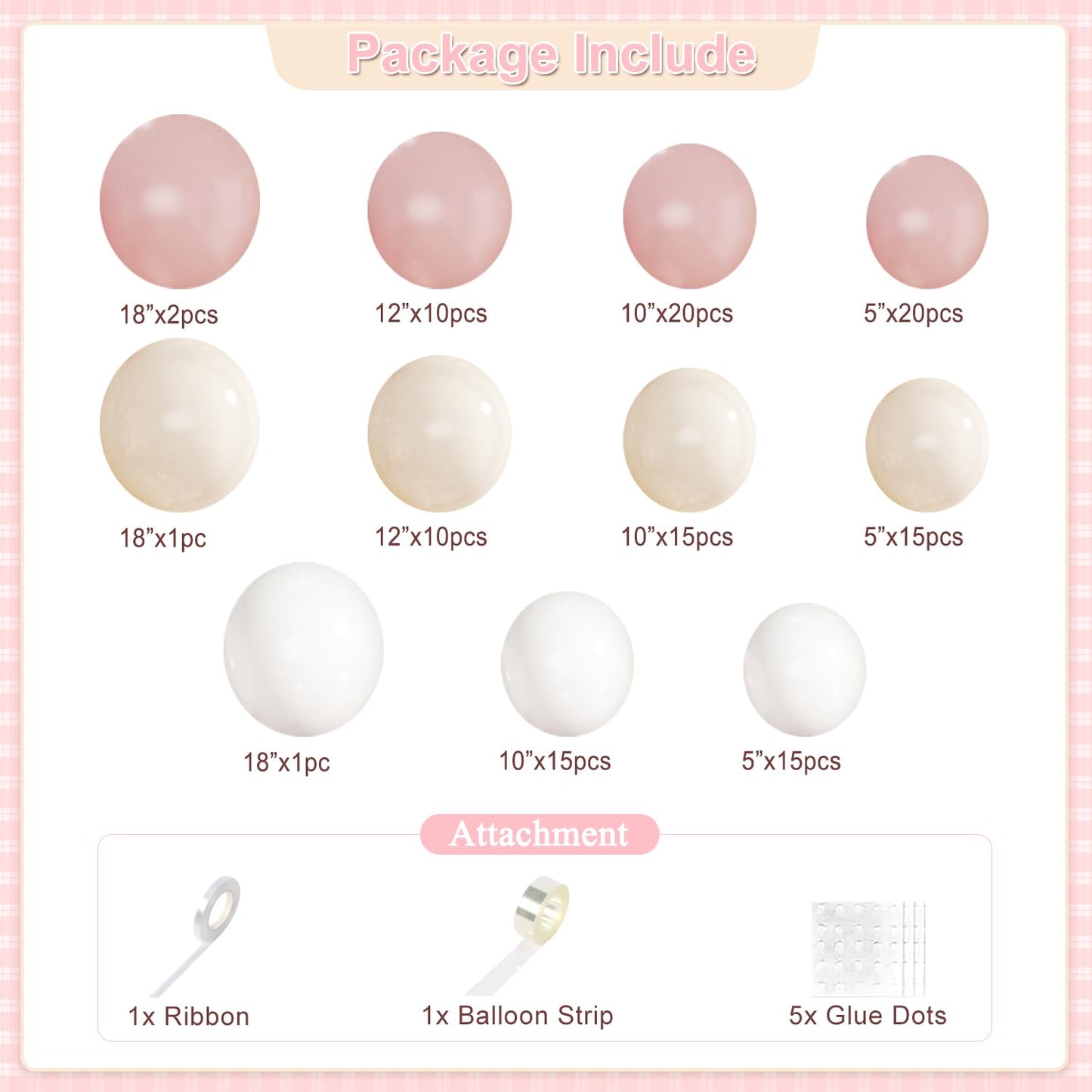 CROSSFINGERS Dusty Pink Balloon Arch Kit – 124Pcs Boho Blush & White