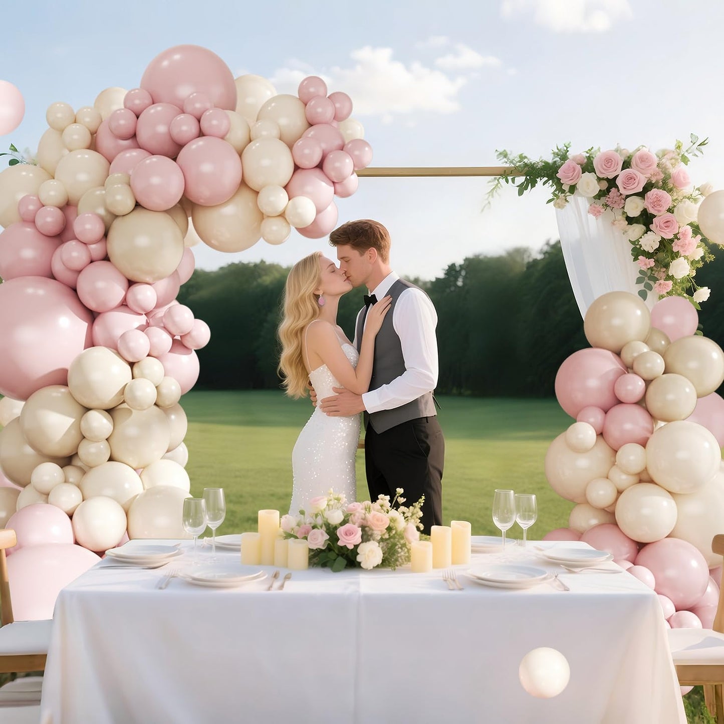 CROSSFINGERS Dusty Pink Balloon Arch Kit – 124Pcs Boho Blush & White