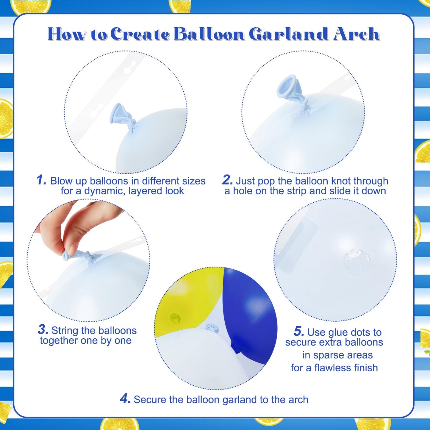 CROSSFINGERS Blue & Yellow Balloon Arch Kit – 124 Pcs for Mediterranean Parties