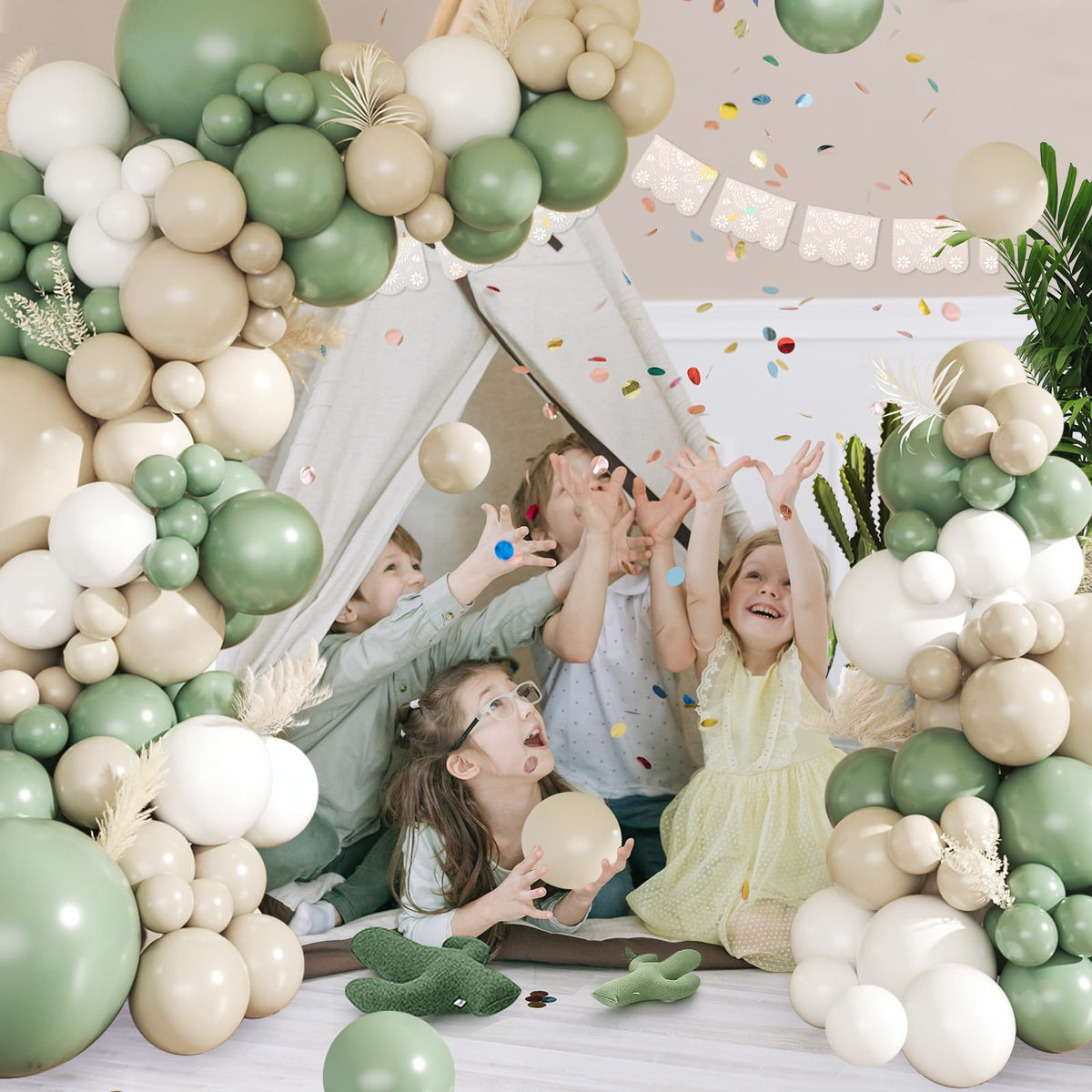 CROSSFINGERS Sage Green & White Balloon Garland Arch Kit – 145pcs
