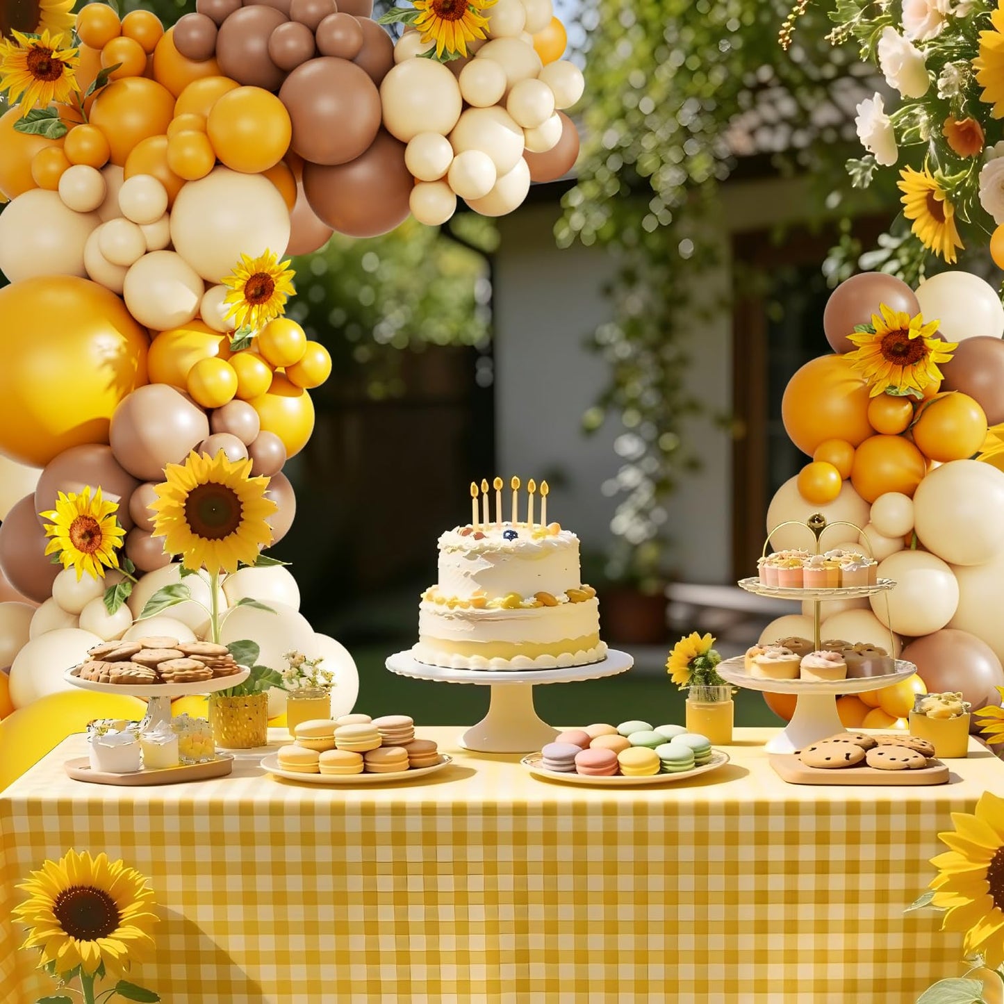 CROSSFINGERS Bee Balloon Arch Kit – Mustard Yellow, Brown, Ivory & White Balloons for Sunflower Bee Theme | Party Decor