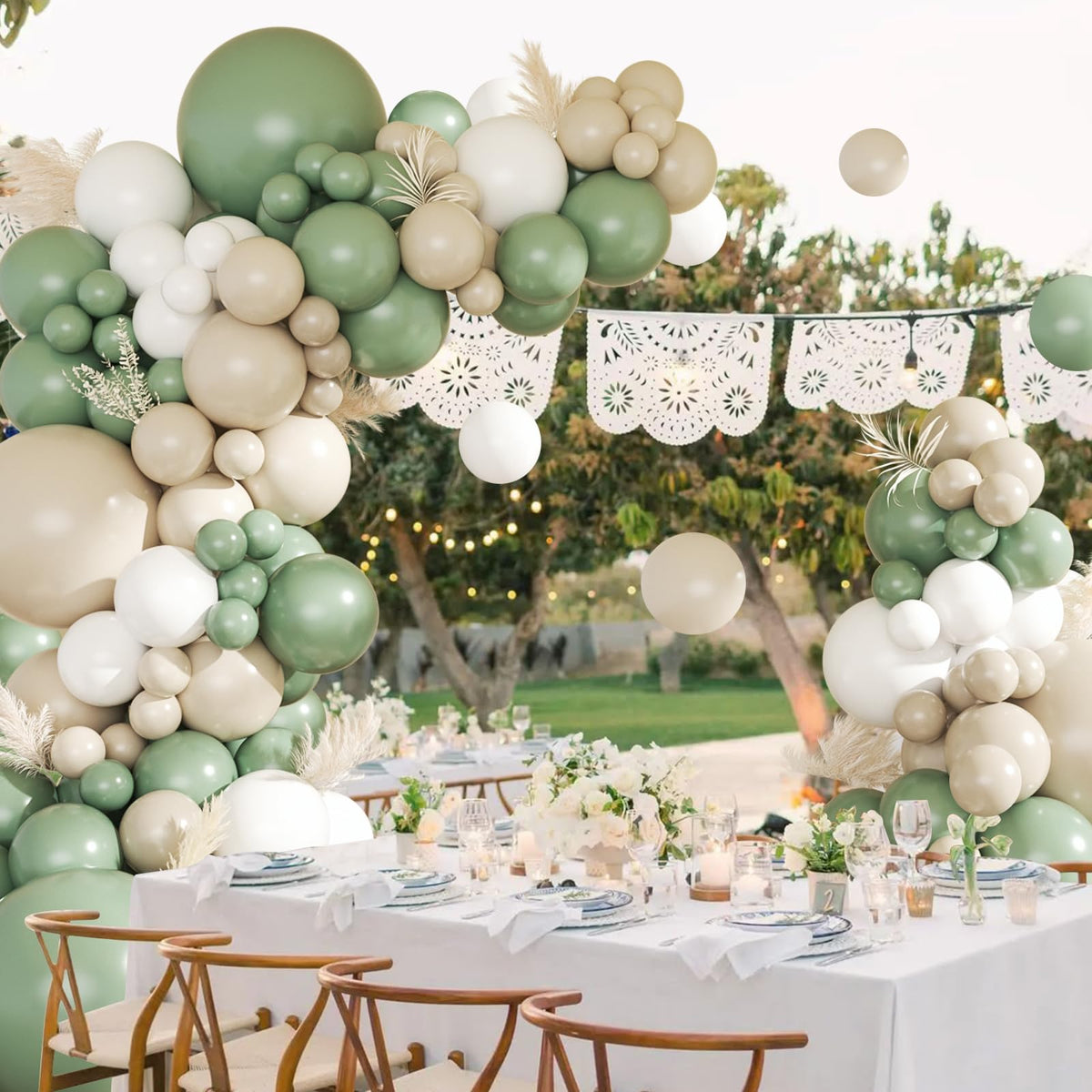 CROSSFINGERS Sage Green & White Balloon Garland Arch Kit – 145pcs