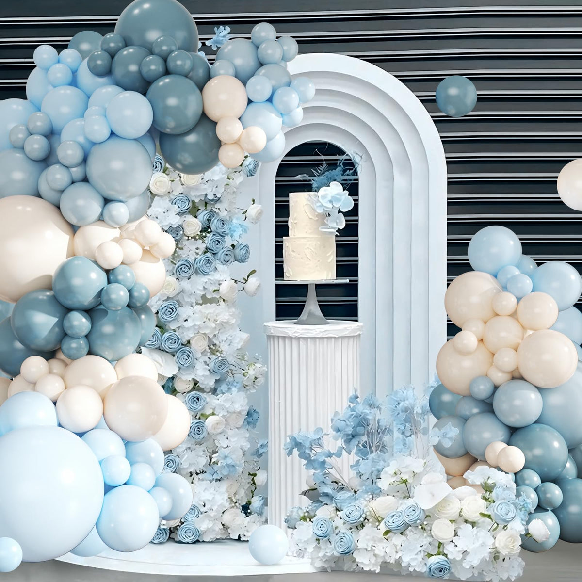 CROSSFINGERS Dusty Blue Balloon Arch Kit 124Pcs – Blue & White Garland for Baby Showers & Celebrations